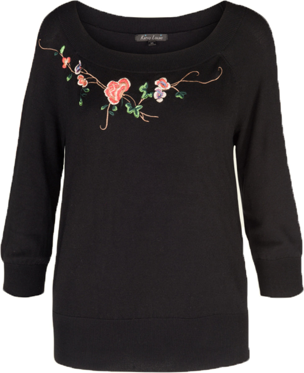 King_Louie_PANSY_Vintage_Floral_Blueten_BOATNECK_Oberteil_Dreiviertelarm_SHIRT-1