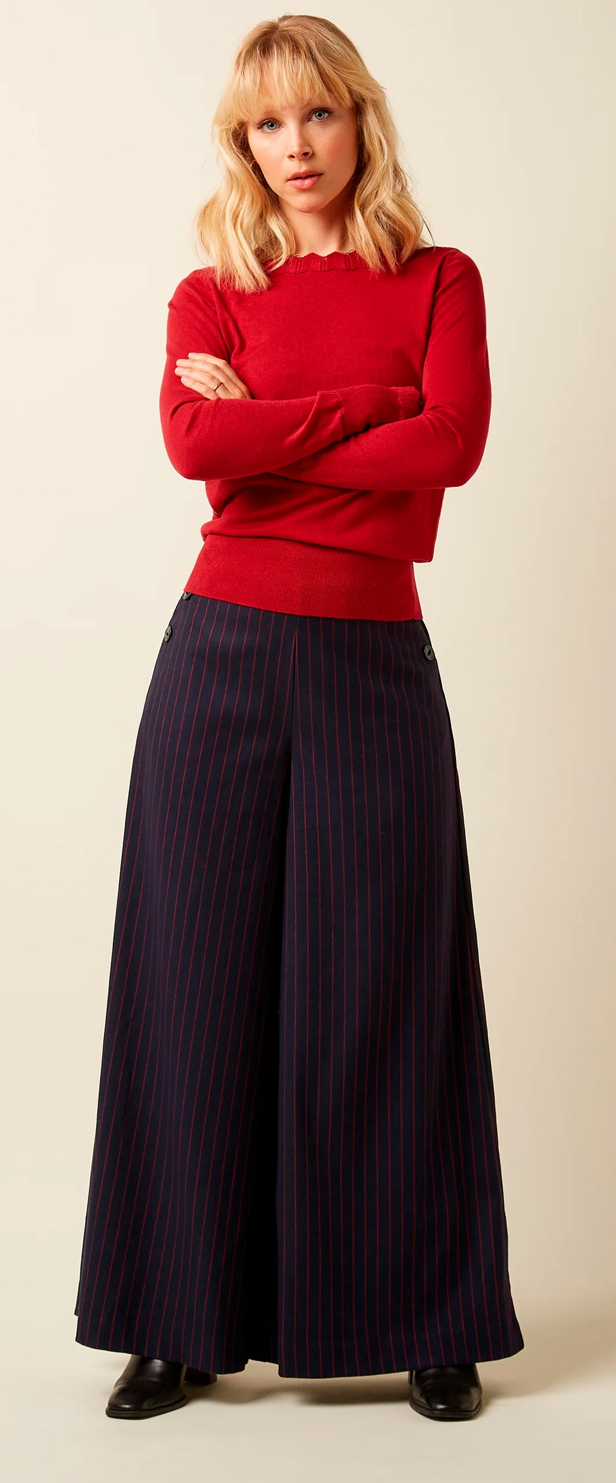 King_Louie_PIA_PINSTRIPE_Vintage_MARLENE_High_Waist_Trousers_Sailor_Button_PANTS_Hose_-_Dunkelblau-2