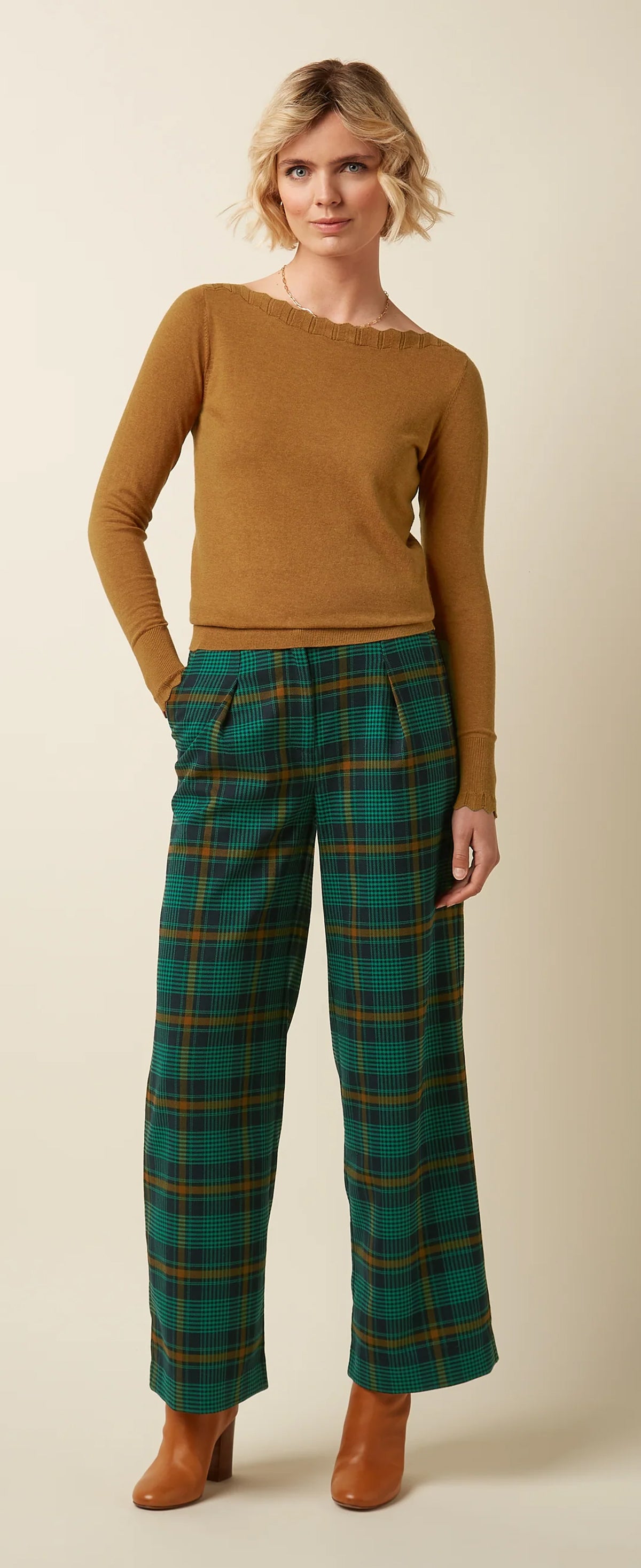 King_Louie_ROSA_LEEDS_Vintage_Check_Pants_Tartan_Mid_Waist_HOSE_Trousers_-_Evening_Blue-1