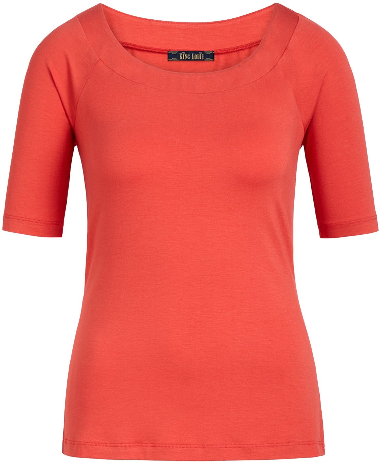 King_Louie_SARAH_Vintage_BASIC_Kurzarm_RUNDHALS_Uni_SHIRT_Oberteil_Korallenrot_killer_kirsche_11