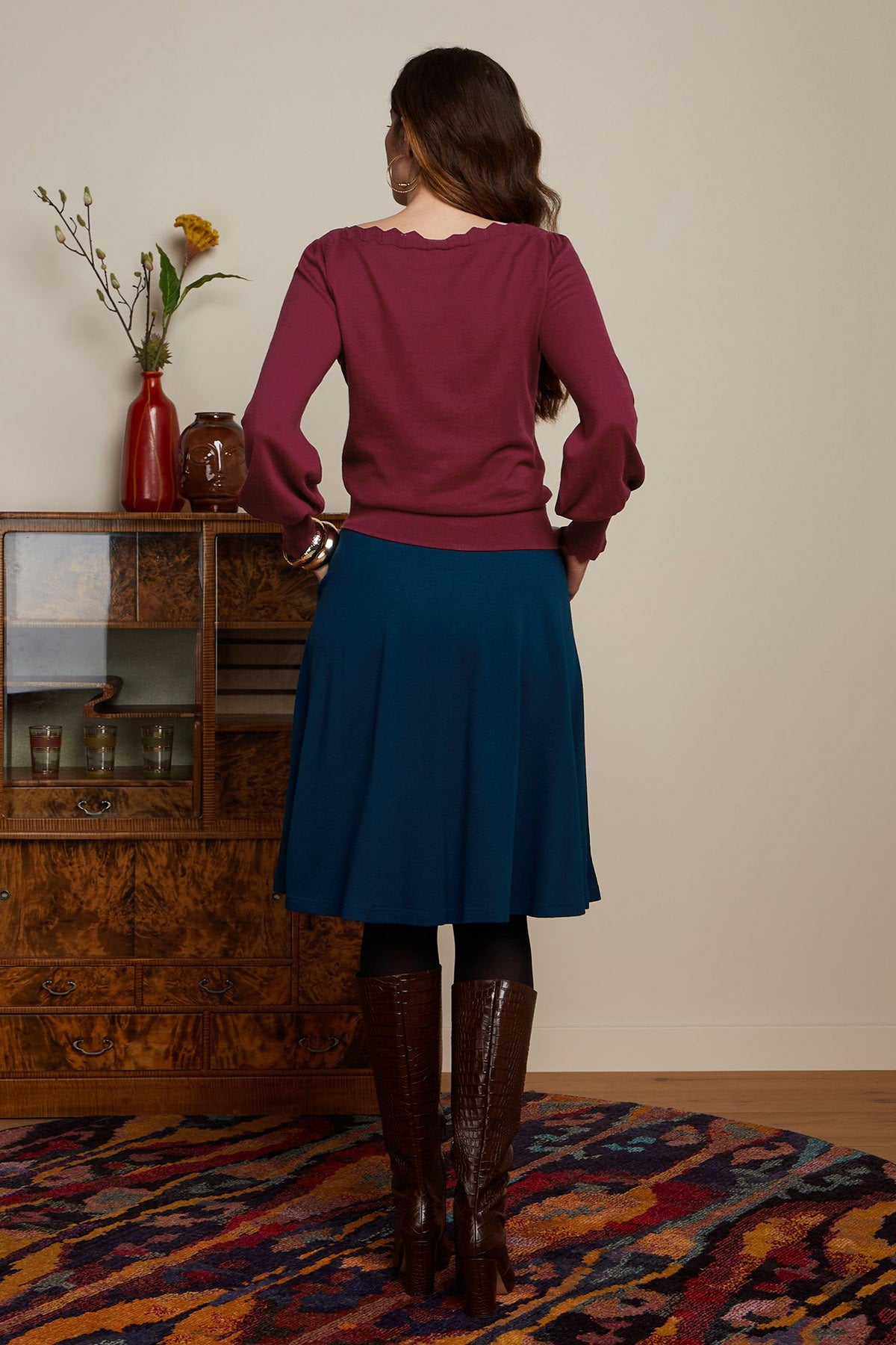 King_Louie_SERENA_MILANO_CREPE_Retro_PLAIN_High_Waist_SWING_SKIRT_Rock_Pond_Blue_Killer_Kirsche-4