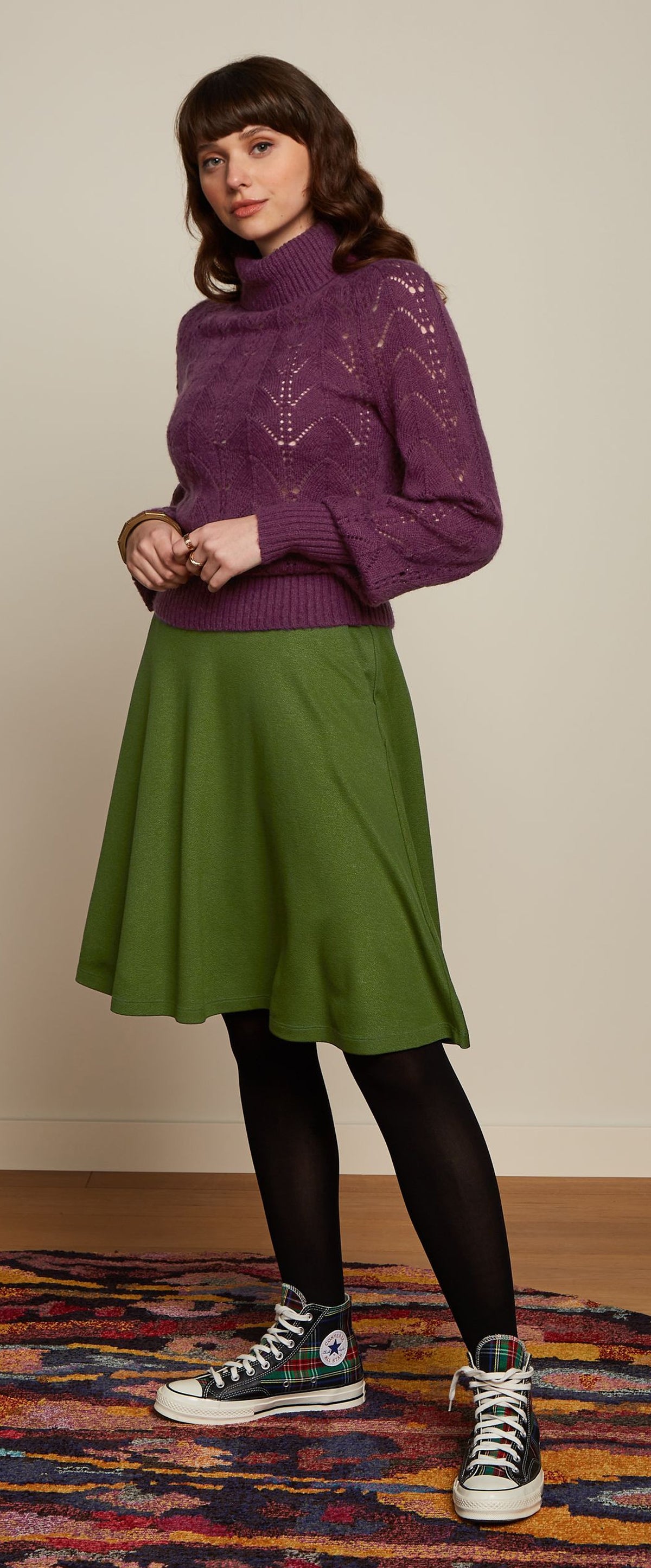 King_Louie_SERENA_MILANO_CREPE_Retro_PLAIN_High_Waist_SWING_SKIRT_Rock__Oliv-2