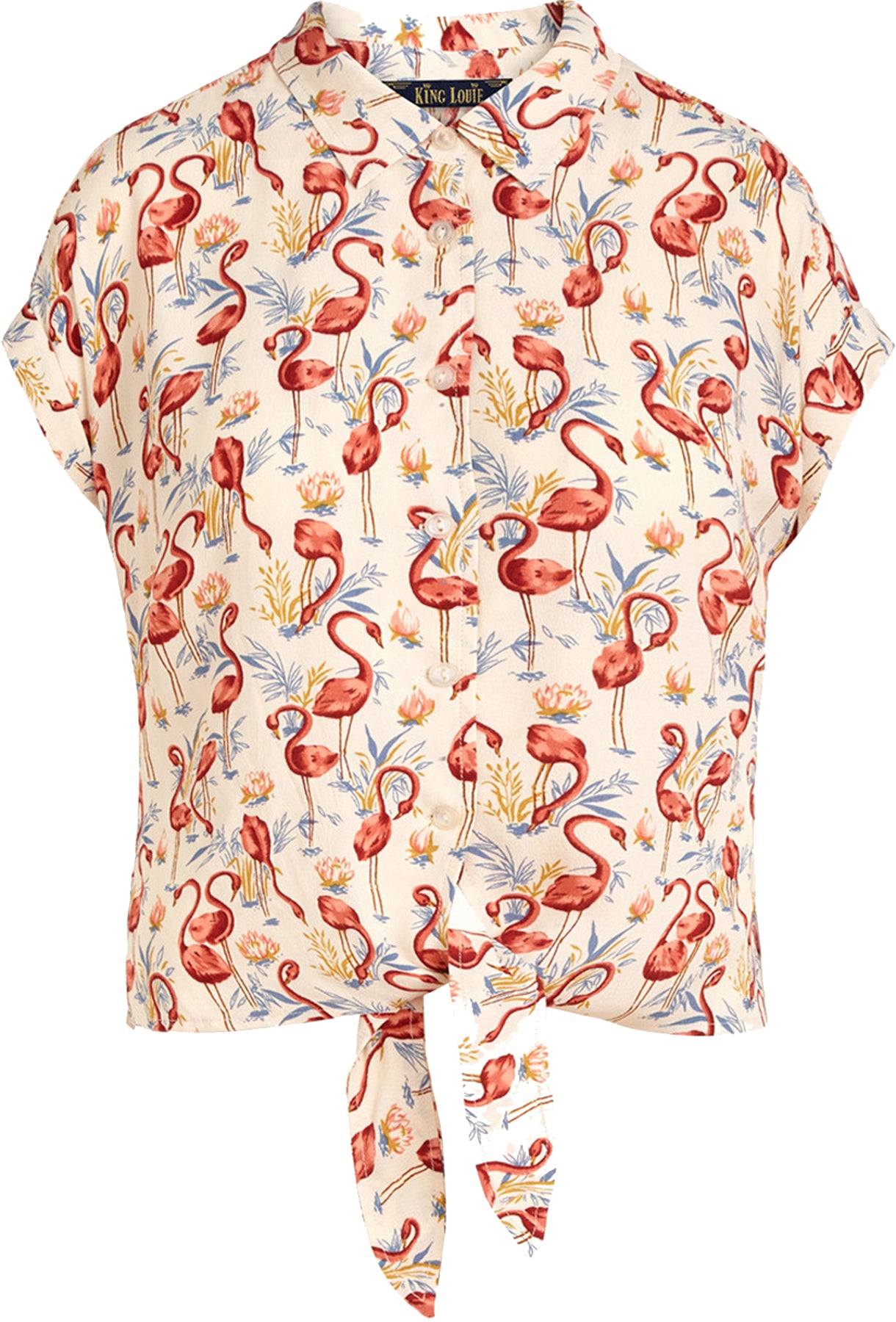 King_Louie_SONNY_Tropical_FLAMINGO_Kurzarm_KNOT_BLOUSE_Bluse_Hawaii_Hemd_killer_kirsche_Kopie