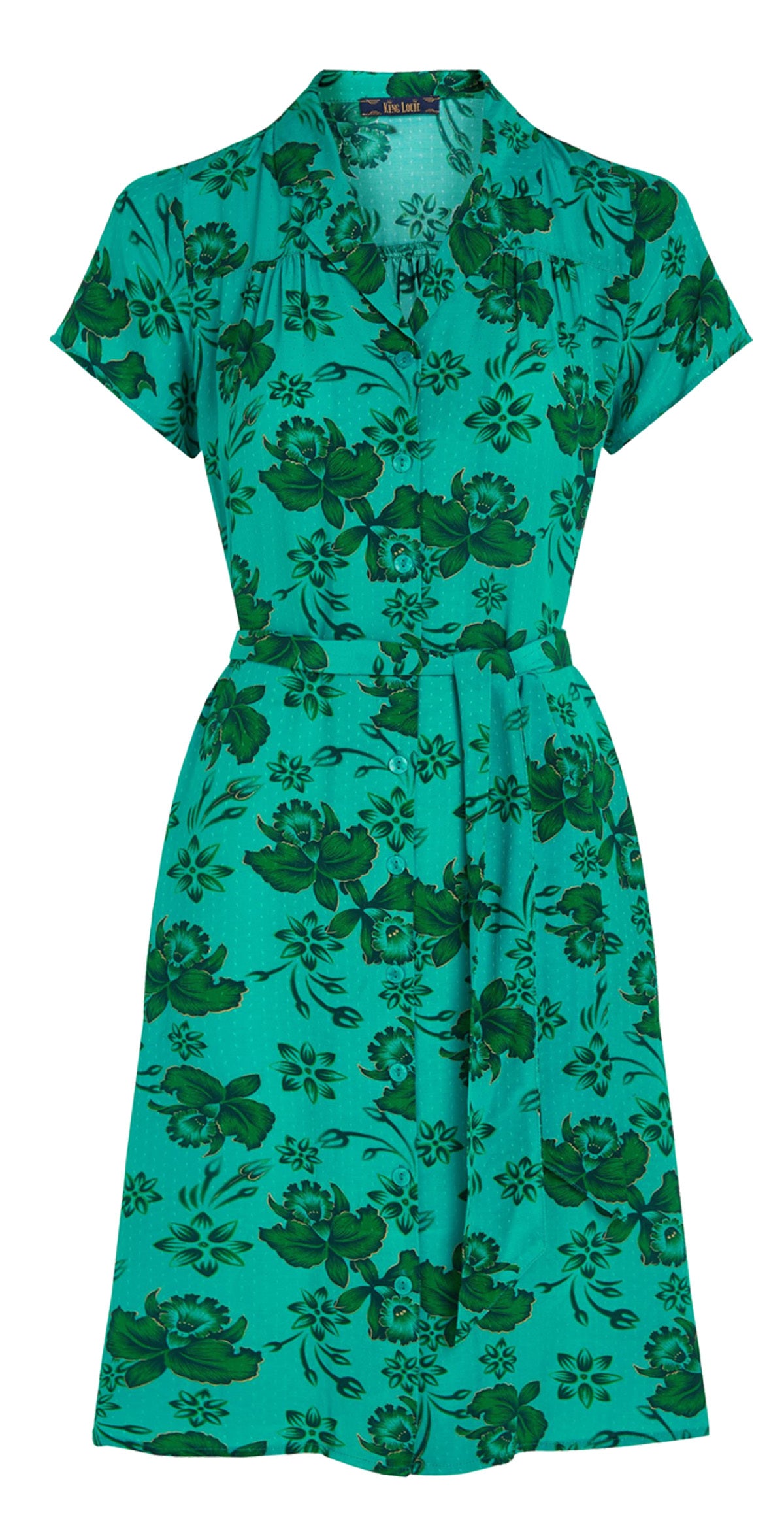 King_Louie_TEX_DRESS_CORALIE_Vintage_Tropical_Blueten_Kurzarm_A-LINIE_DRESS_Midi_Kleid_Aqua_Green-4