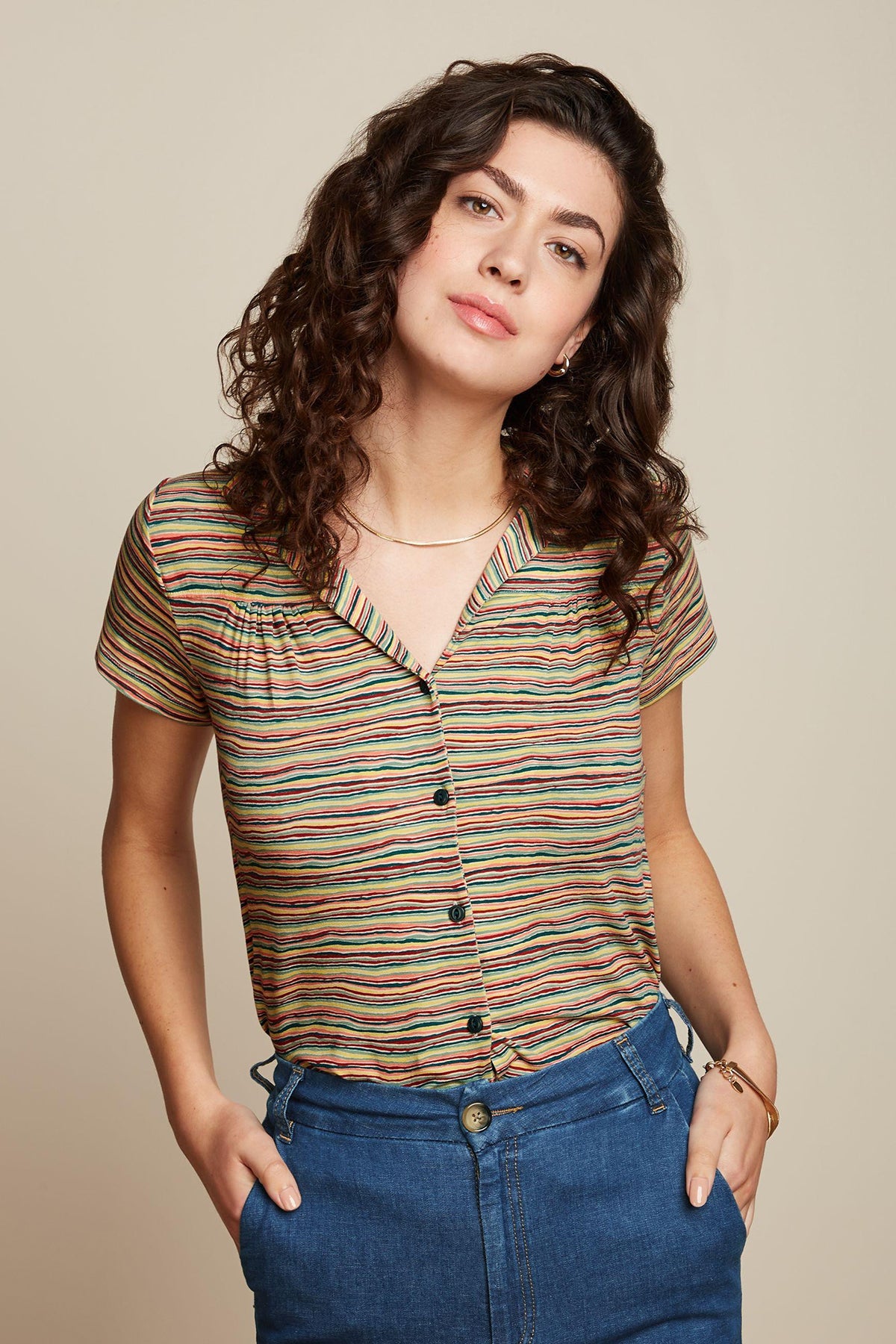 King_Louie_TEX_TRINIDAD_Retro_STREIFEN_Fine_Stripe_KURZARM_BLUSE_Blouse_Oberteil_Killer_Kirsche-2
