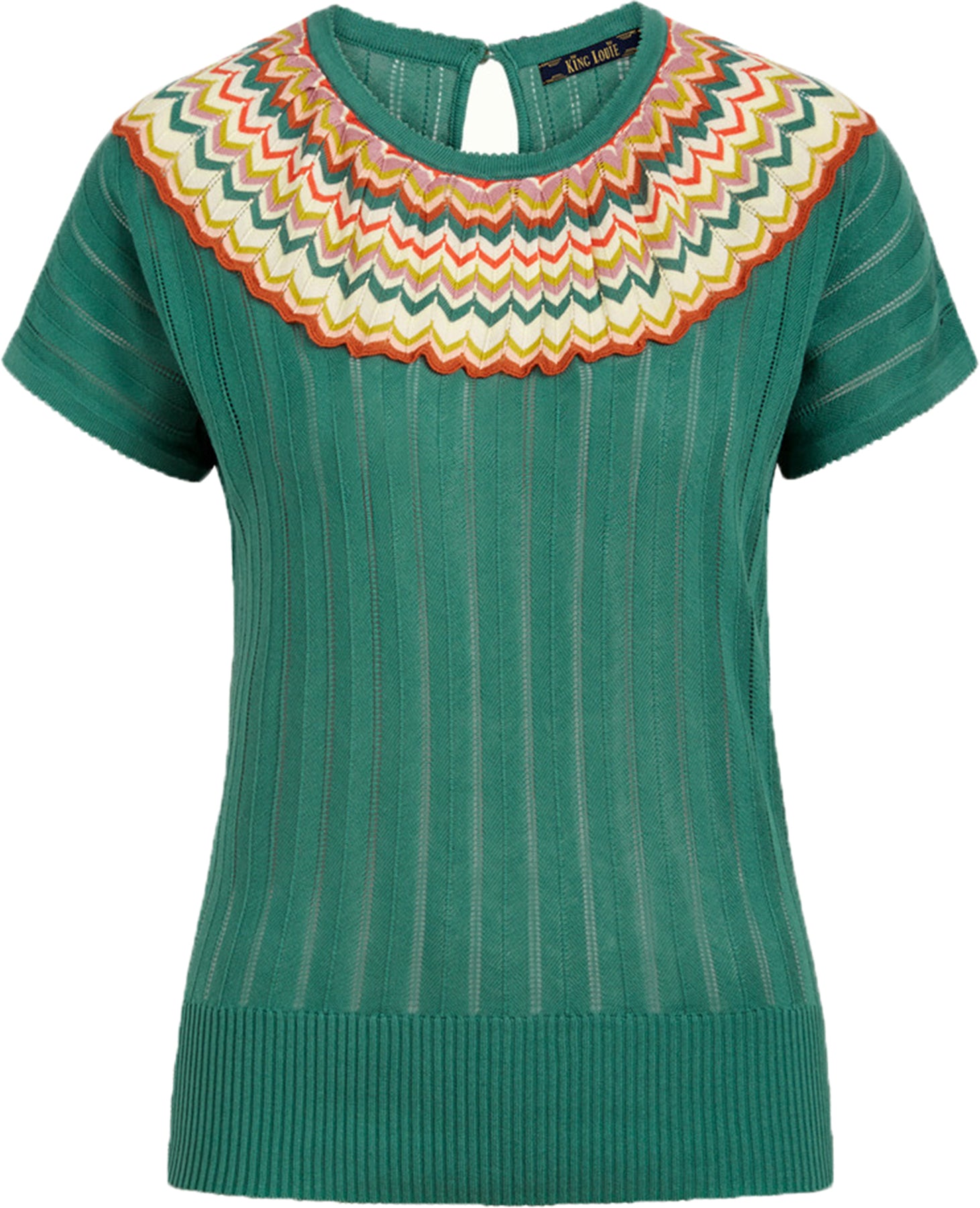 King_Louie_YOKE_PICADILLO_Lochmuster_FEINSTRICK_Kurzarm_SHIRT_Oberteil_Gruen_Killer_Kirsche-1