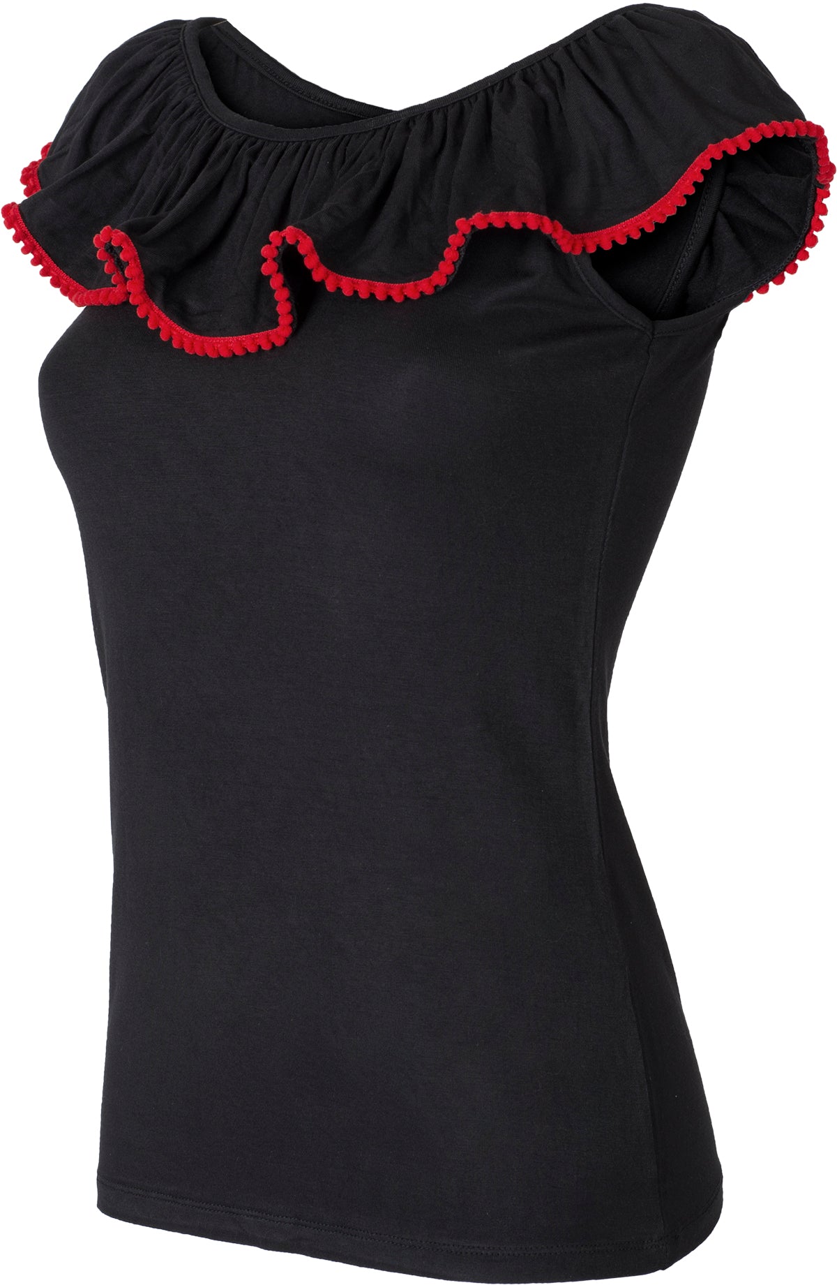 Kuestenluder_ADRIENNE_Vintage_POMPOM_Volant_OBERTEIL_Top_Schwarz-2