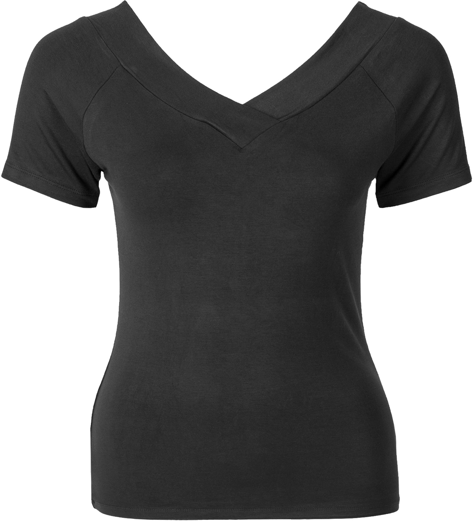 Kuestenluder_ALLEGRA_Vintage_V-NECK_Raglan_Kurzarm_SHIRT_Schwarz_killer_kirsche_1GDbed634xRwia