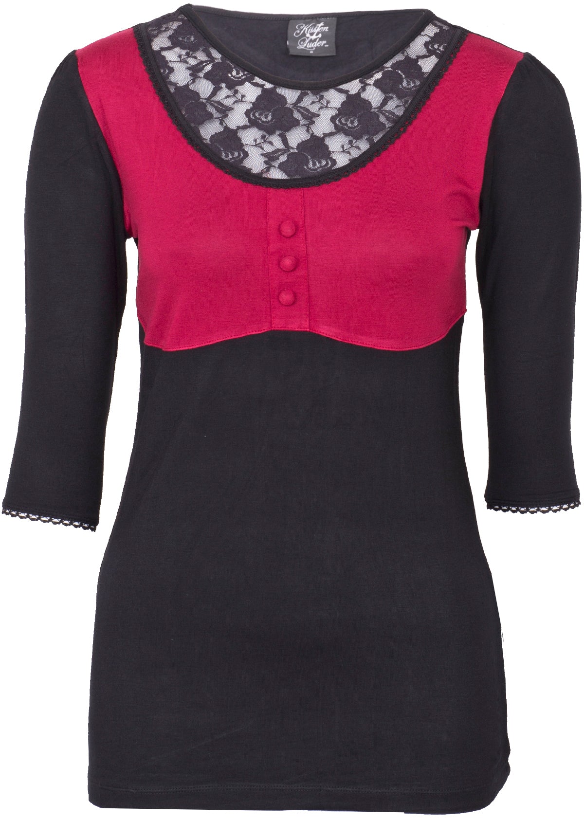 Kuestenluder_AMIRA_Vintage_Lace_2-Tone_Pin_Up_Oberteil_SHIRT_-_Rot
