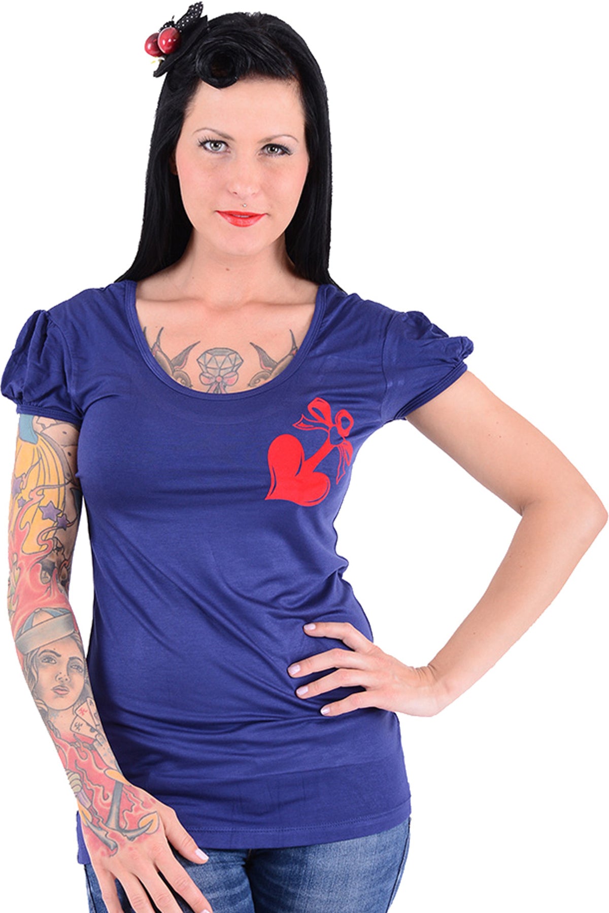 Kuestenluder_ANCHOR_BOW_Sailor_Girlie_Kurzarm_Motiv_T-Shirt_-_Blau_killer_kirsche