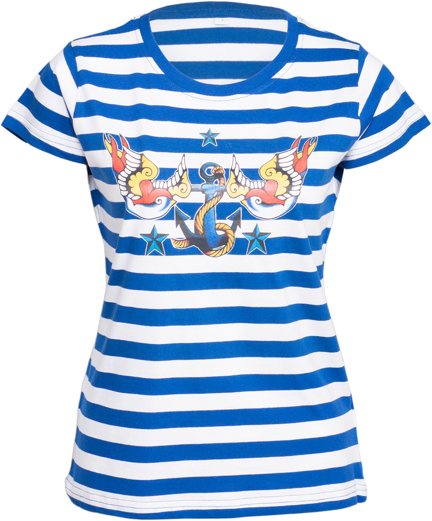 Kuestenluder_ANKER_SCHWALBEN_Striped_Girlie_Motiv_Kurzarm_T-Shirt_killer_kirsche