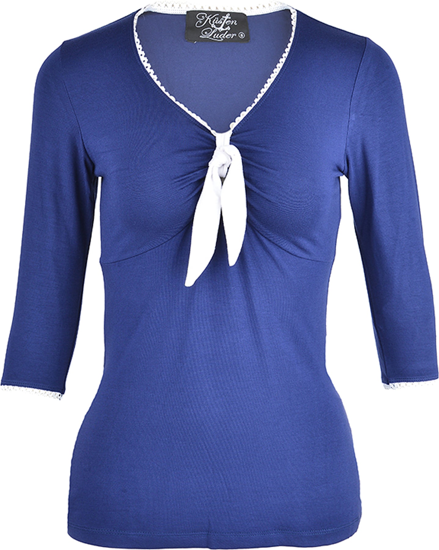 Kuestenluder_ANKE_V-Neck_Pin_Up_Schleifen_Bow_SHIRT_-_Blau_killer_kirsche