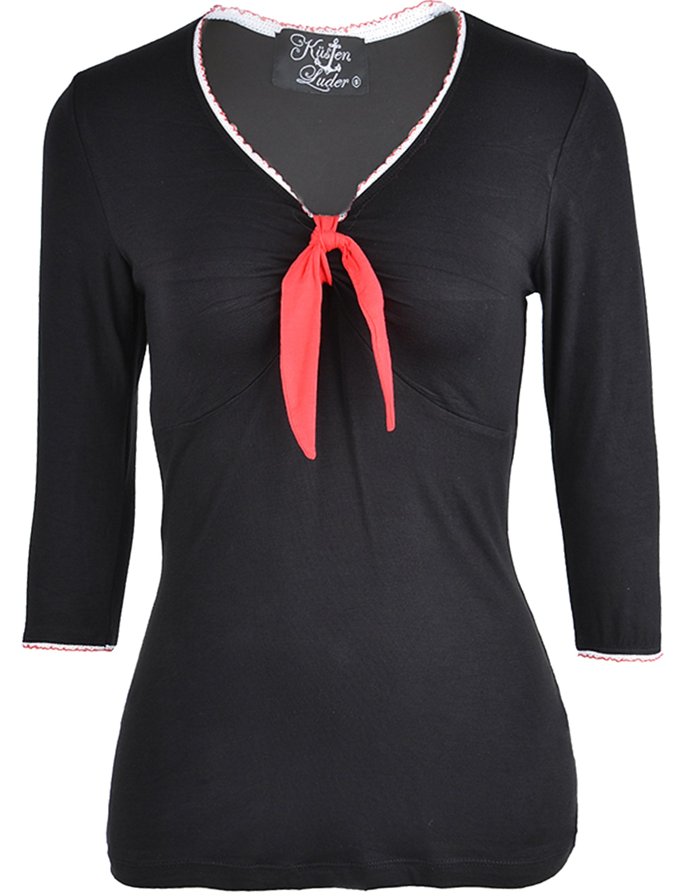 Kuestenluder_ANKE_V-Neck_Pin_Up_Schleifen_Bow_SHIRT_-_Schwarz_killer_kirschesNK8K4hhR0X5r
