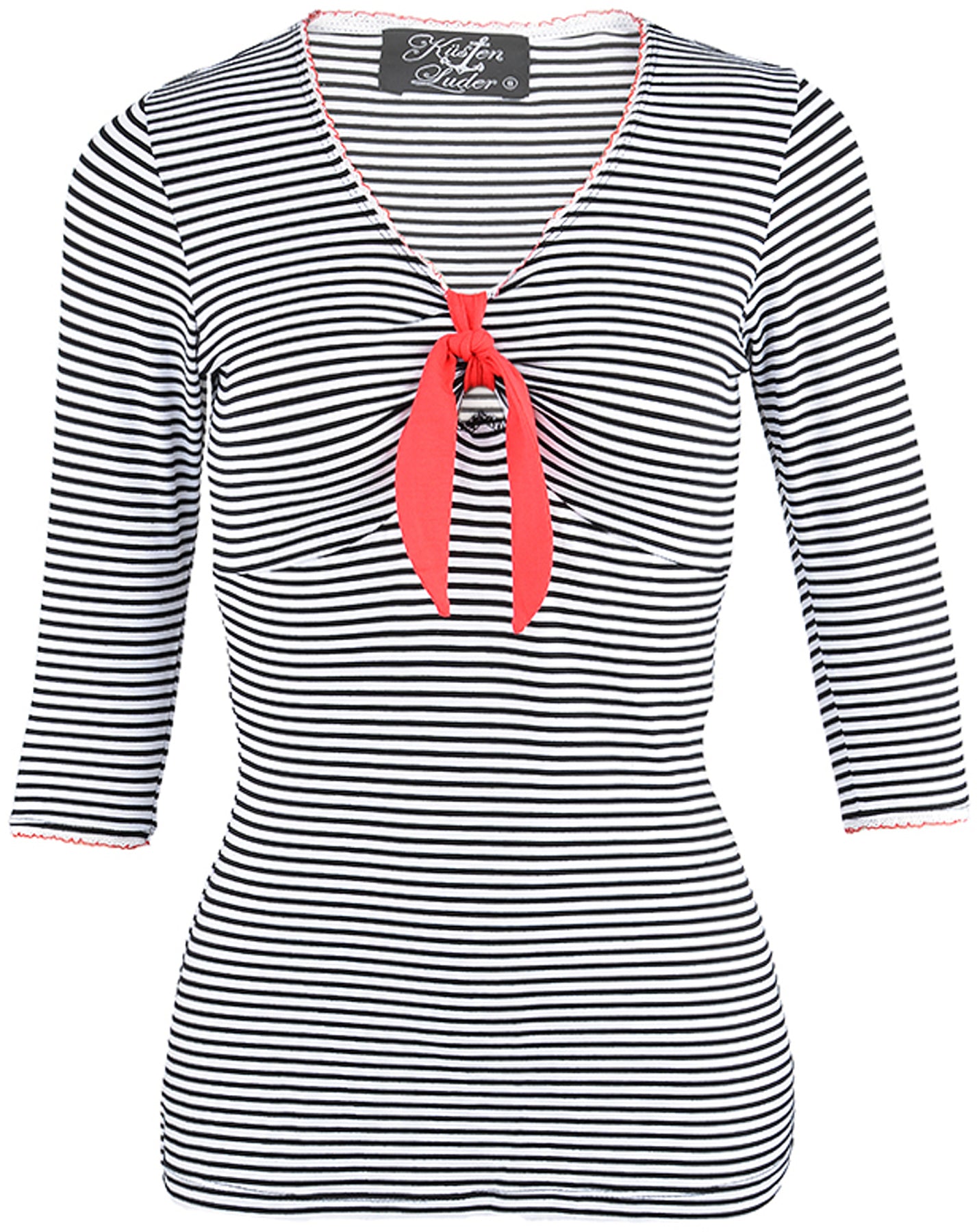 Kuestenluder_ANKE_V-Neck_Pin_Up_Stripe_Red_Bow_SHIRT_-_Schwarz_Weiss_killer_kirschejhRVea9c79Rbm