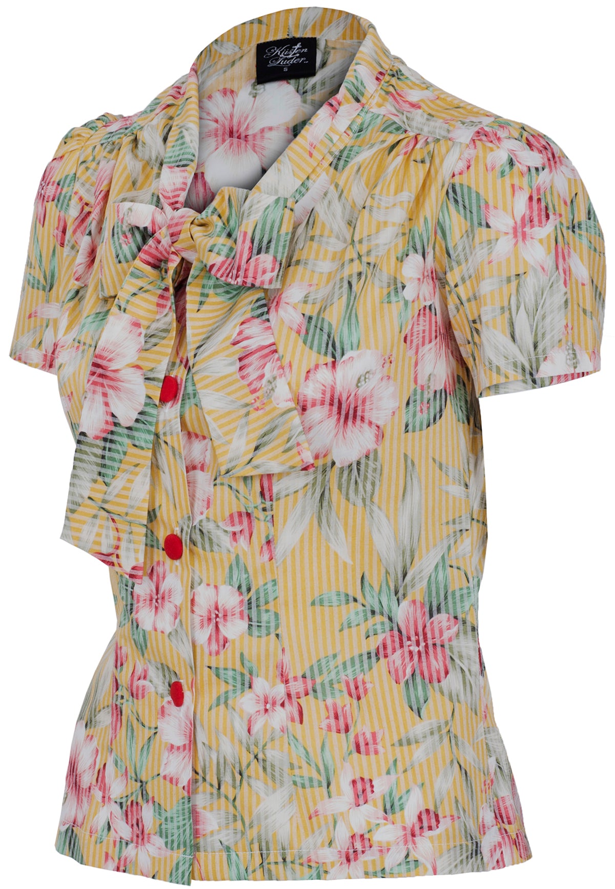 Kuestenluder_AVANA_Vintage_Tropical_HIBISKUS_Kurzarm_SCHLUPPENBLUSE-2
