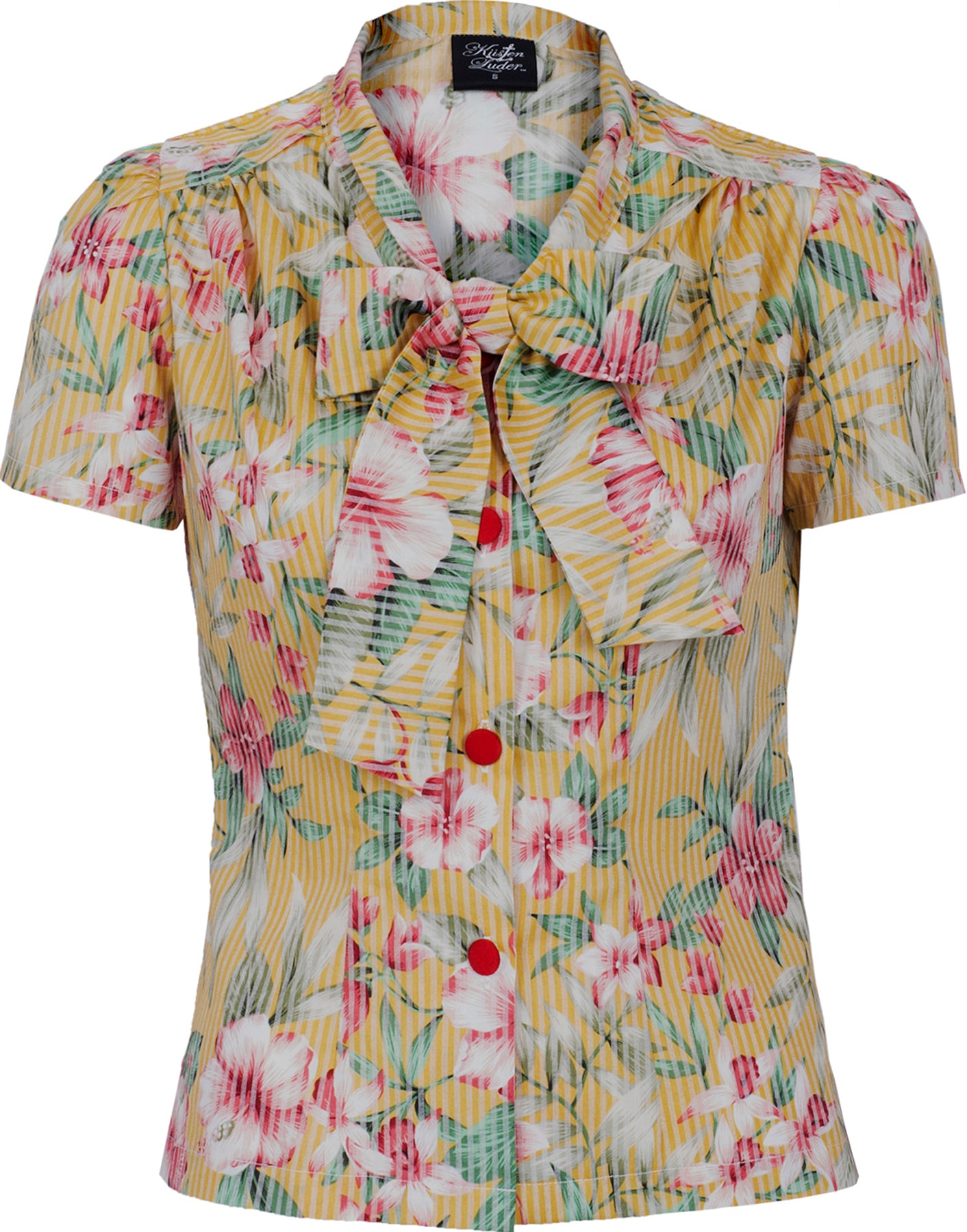 Kuestenluder_AVANA_Vintage_Tropical_HIBISKUS_Schluppenbluse_-_Mustard_killer_kirsche