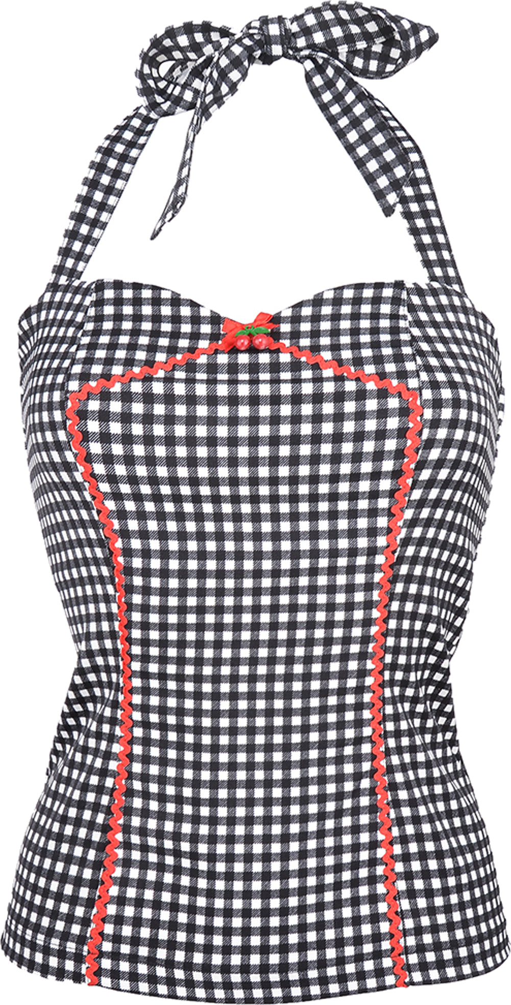 Kuestenluder_AVA_Kirschen_Pepita_50s_Cherry_Neckholder_Top_-_Schwarz