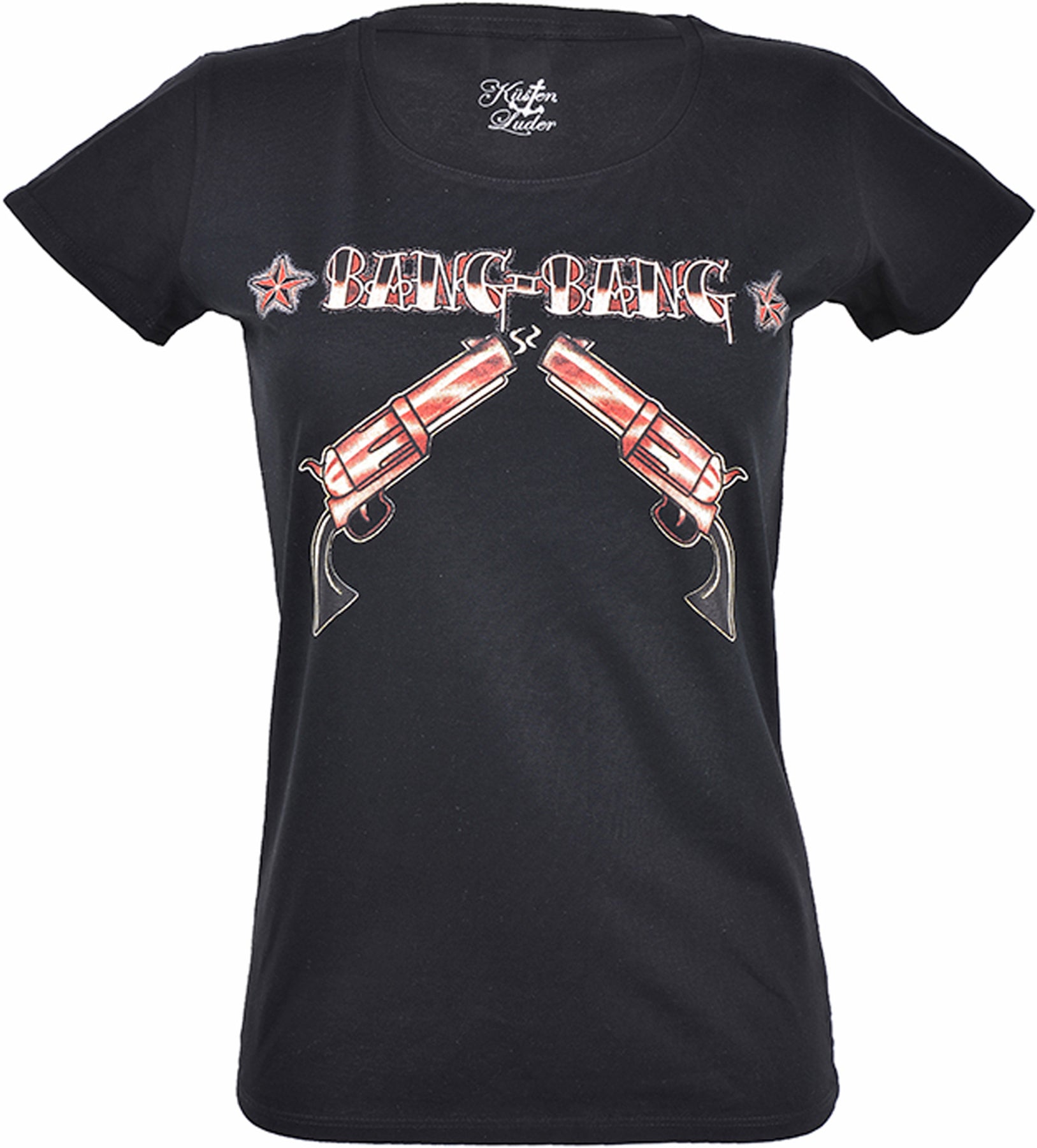 Kuestenluder_BANG-BANG_Revolver_SHIRT_-_Schwarz_killer_kirsche
