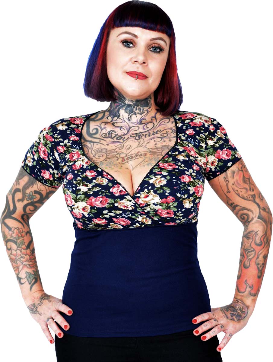 Kuestenluder_BEZZIE_Vintage_ROSES_Floral_V-NECK_Kurzarm_SHIRT-1