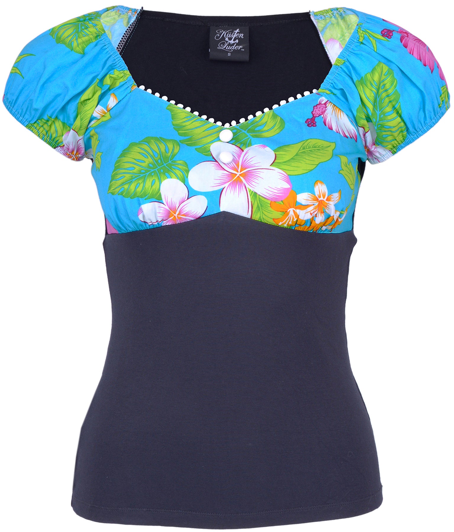 Kuestenluder_CAMILA_Tiki_Frangipani_Tropical_Retro_Bluse_SHIRT_killer_kirsche