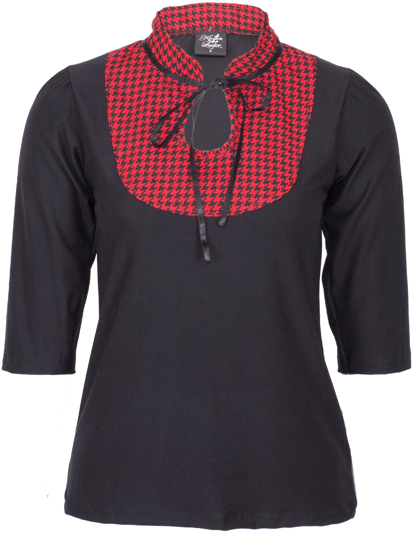 Kuestenluder_CANDIE_Dogtooth_Hahnentritt_Retro_dreiviertel_Arm_Oberteil_SHIRT_-_Rot_killer_kirsche46PqrUHP6xiMq