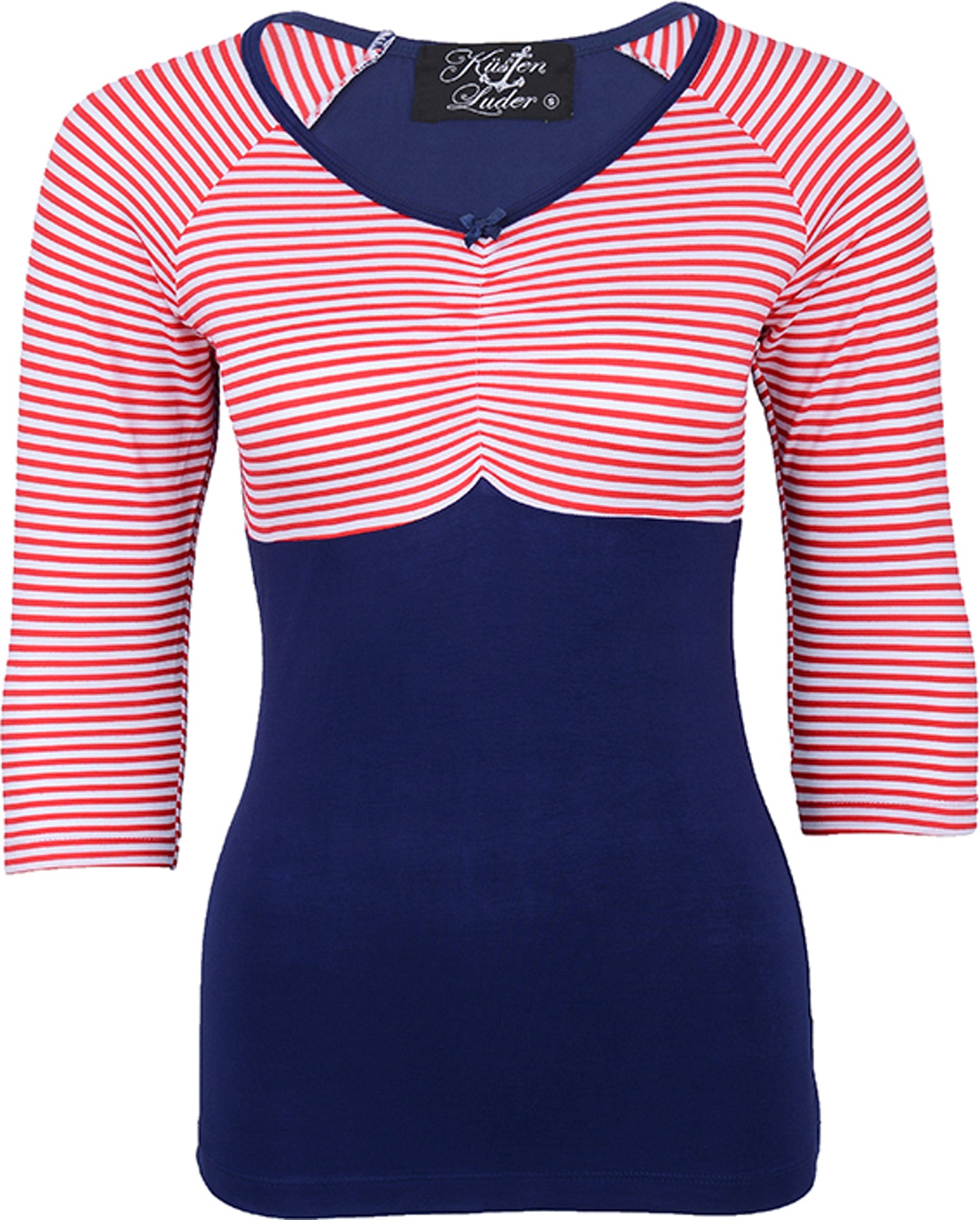 Kuestenluder_CAREY_Streifen_50s_Sailor_Stripe_Schleifen_3_4_Arm_Shirt_-_Blau_Rot_killer_kirsche