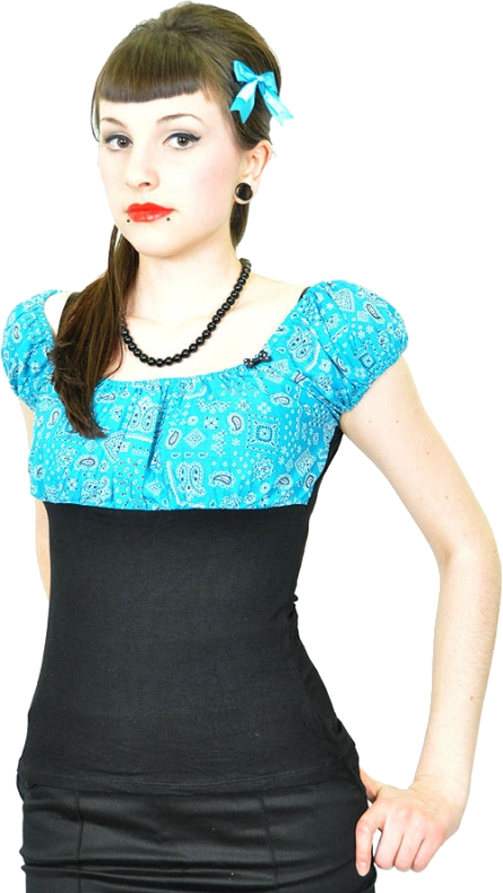 Kuestenluder_CARRIE_50s_PAISLEY_Pin_Up_SHIRT_Bluse_-_Tuerkis