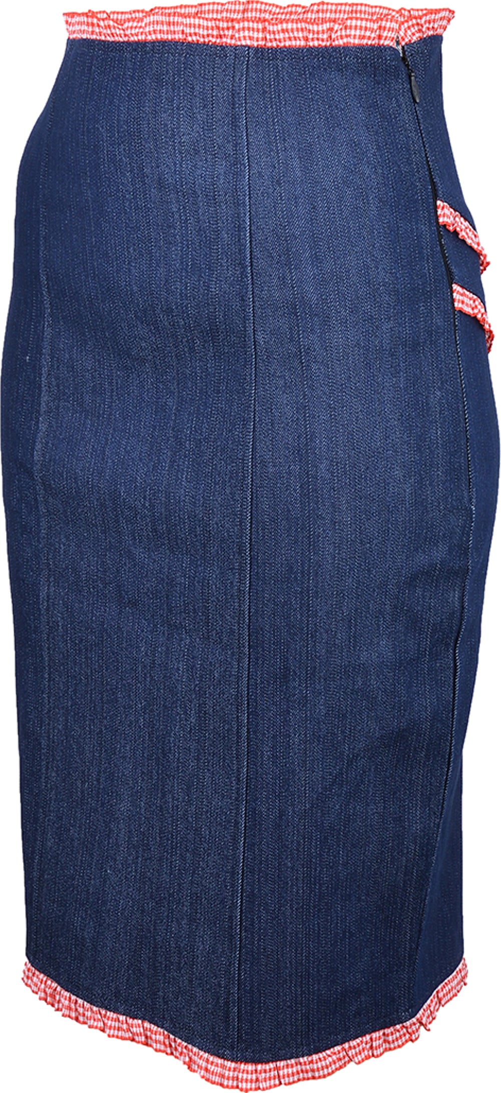 Kuestenluder_CECILY_Jeans_Denim_PIN_UP_Ruffle_VICHY_Pencil_Skirt_rot_2