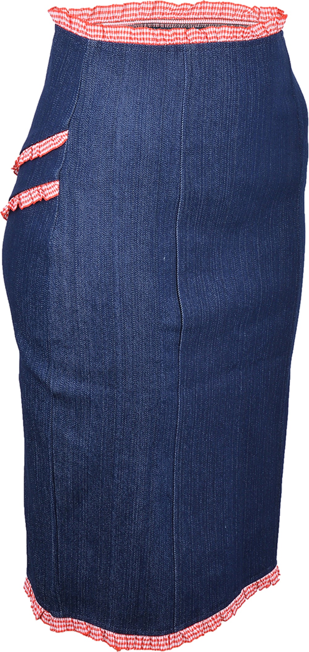 Kuestenluder_CECILY_Jeans_Denim_PIN_UP_Ruffle_VICHY_Pencil_Skirt_rot_3