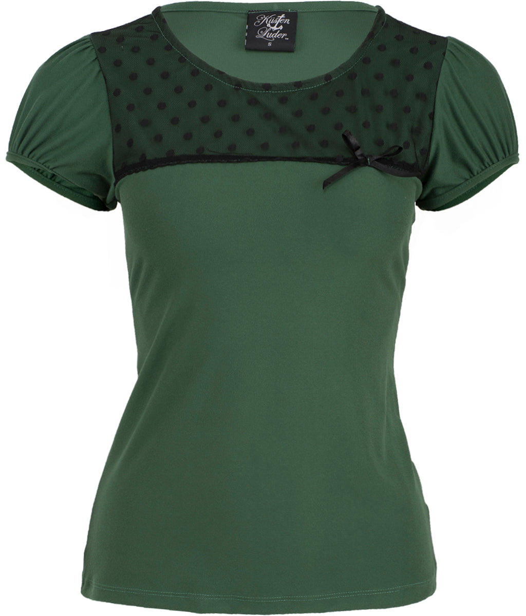 Kuestenluder_CHARLSIE_Nostalgic_Polka_Dots_TULLE_Vintage_Pin_Up_Shirt_-_Gruen