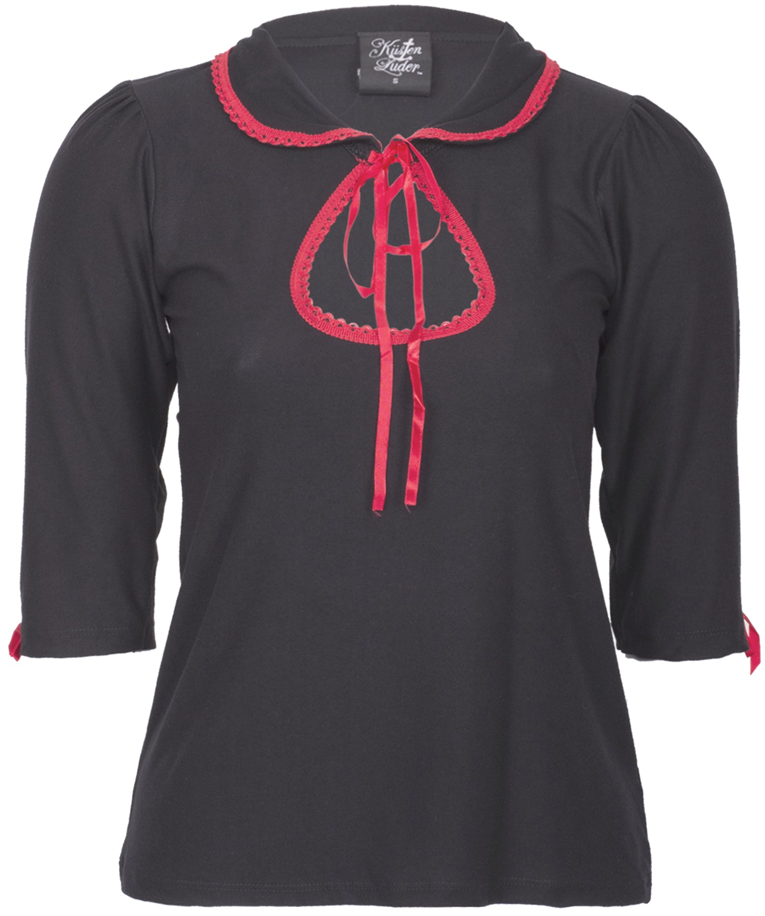 Kuestenluder_DARLA_VINTAGE_PEEPHOLE_Schluesselloch_Bow_dreiviertel_Arm_SHIRT_-_Schwarz_killer_kirsche