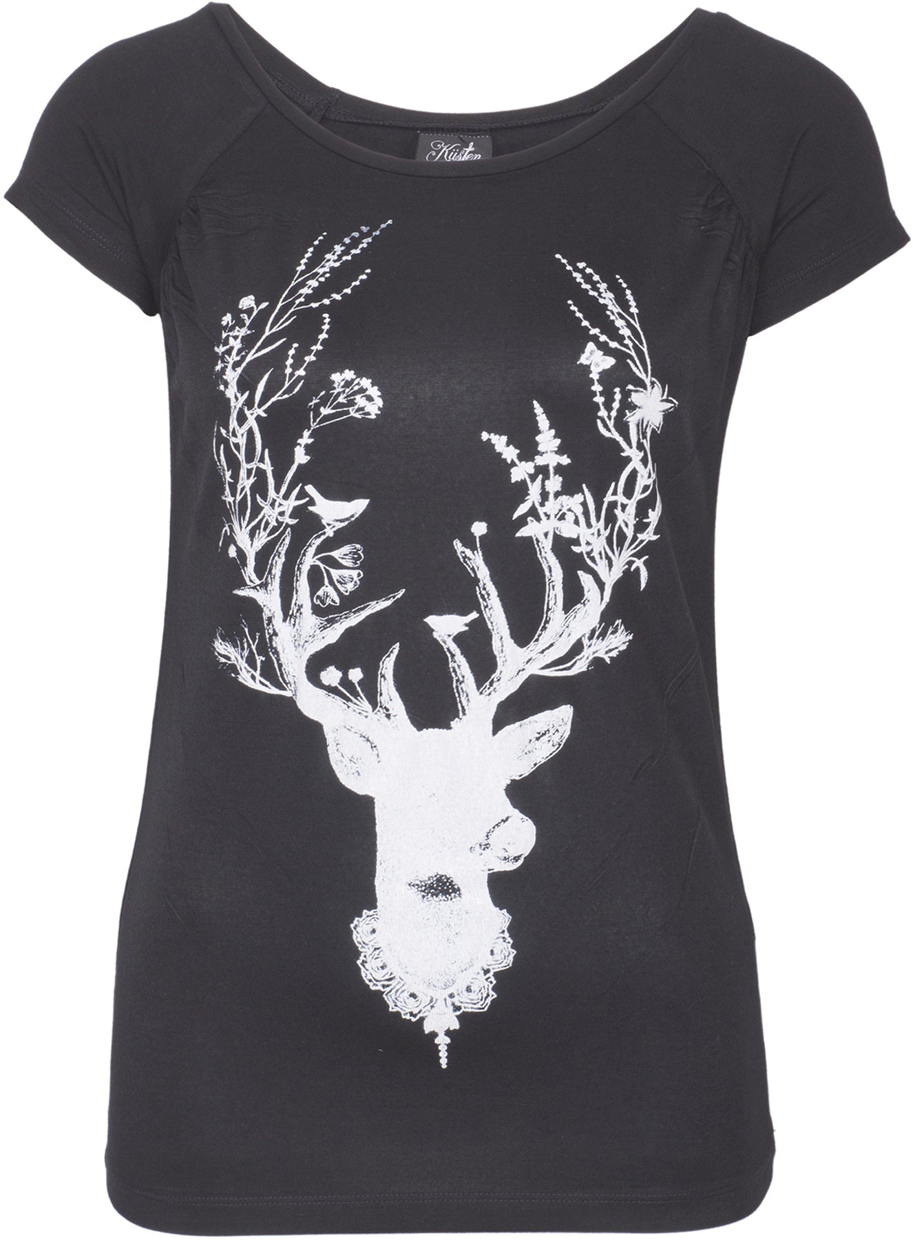 Kuestenluder_DEER_ANTLER_Vintage_Kurzarm_HIRSCH_Shirt_-_Schwarz_killer_kirsche