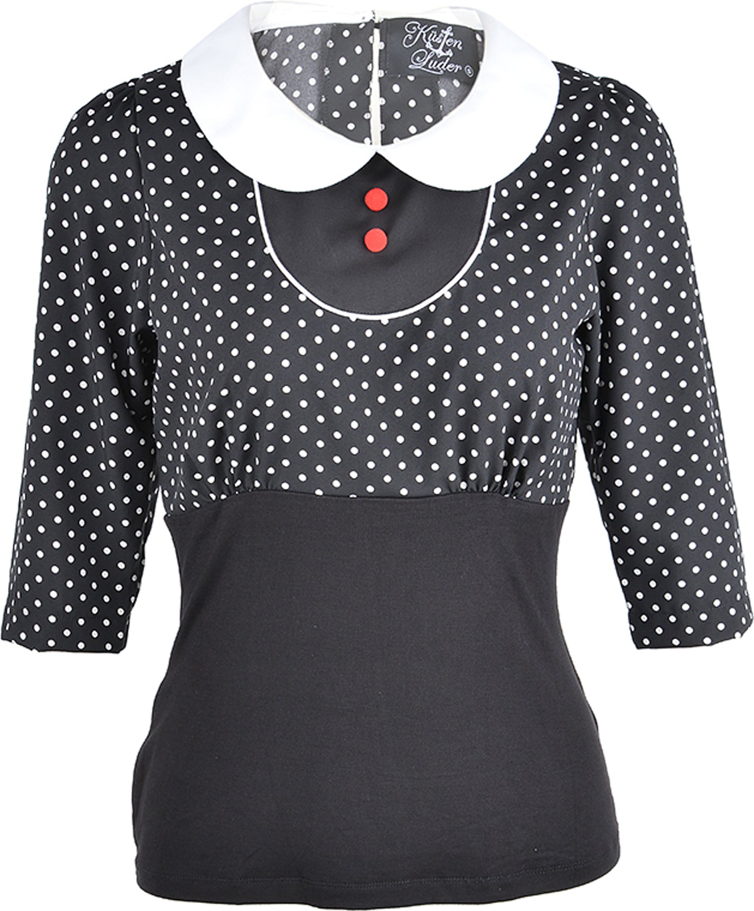 Kuestenluder_DEIDRE_50s_Bubikragen_POLKA_DOTS_Punkte_SHIRT_killer_kirsche