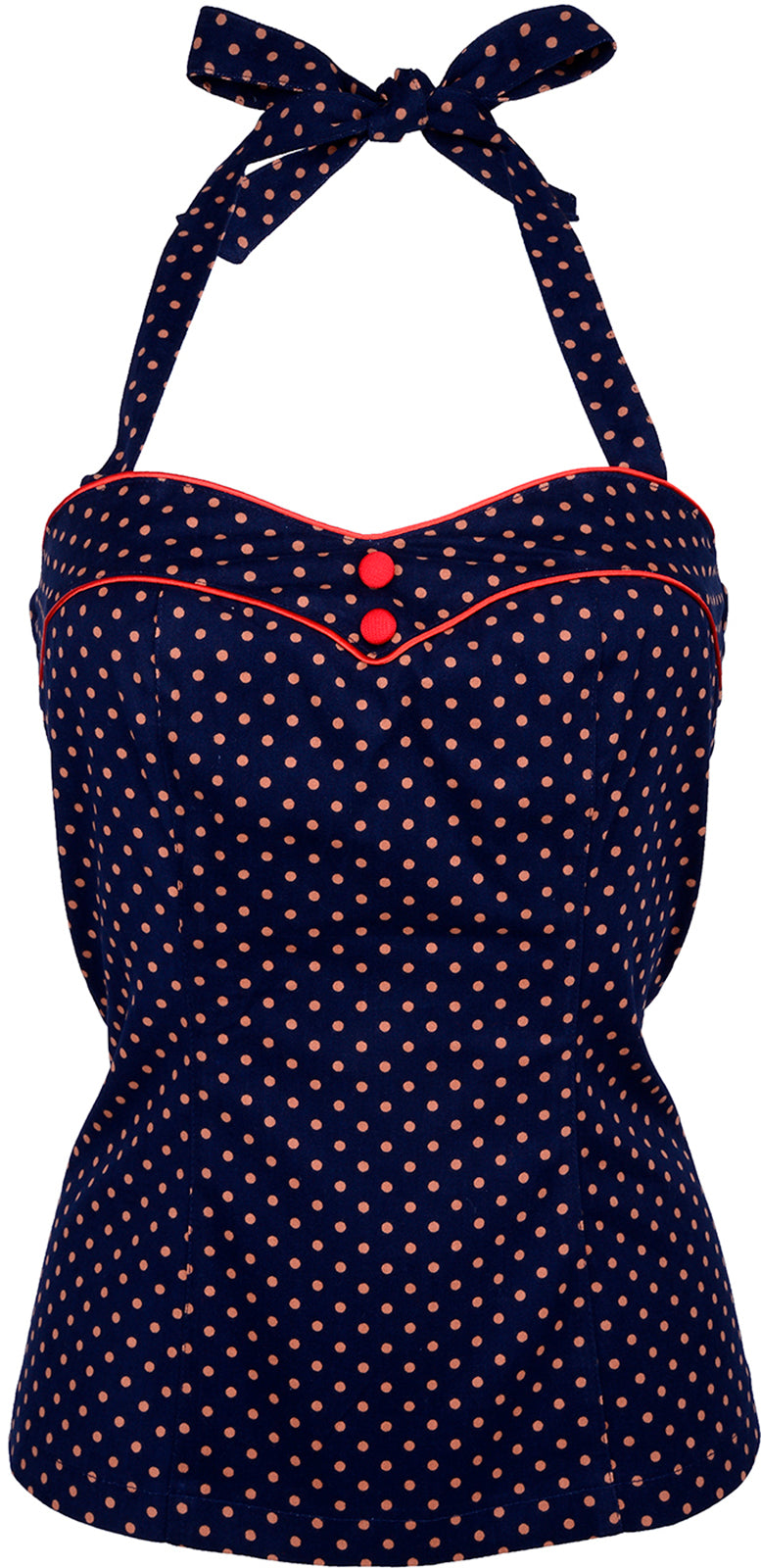 Kuestenluder_DELSIE_Pin_Up_Polka_Dots_PUNKTE_Vintage_Neckholder_TOP_killer_kirsche