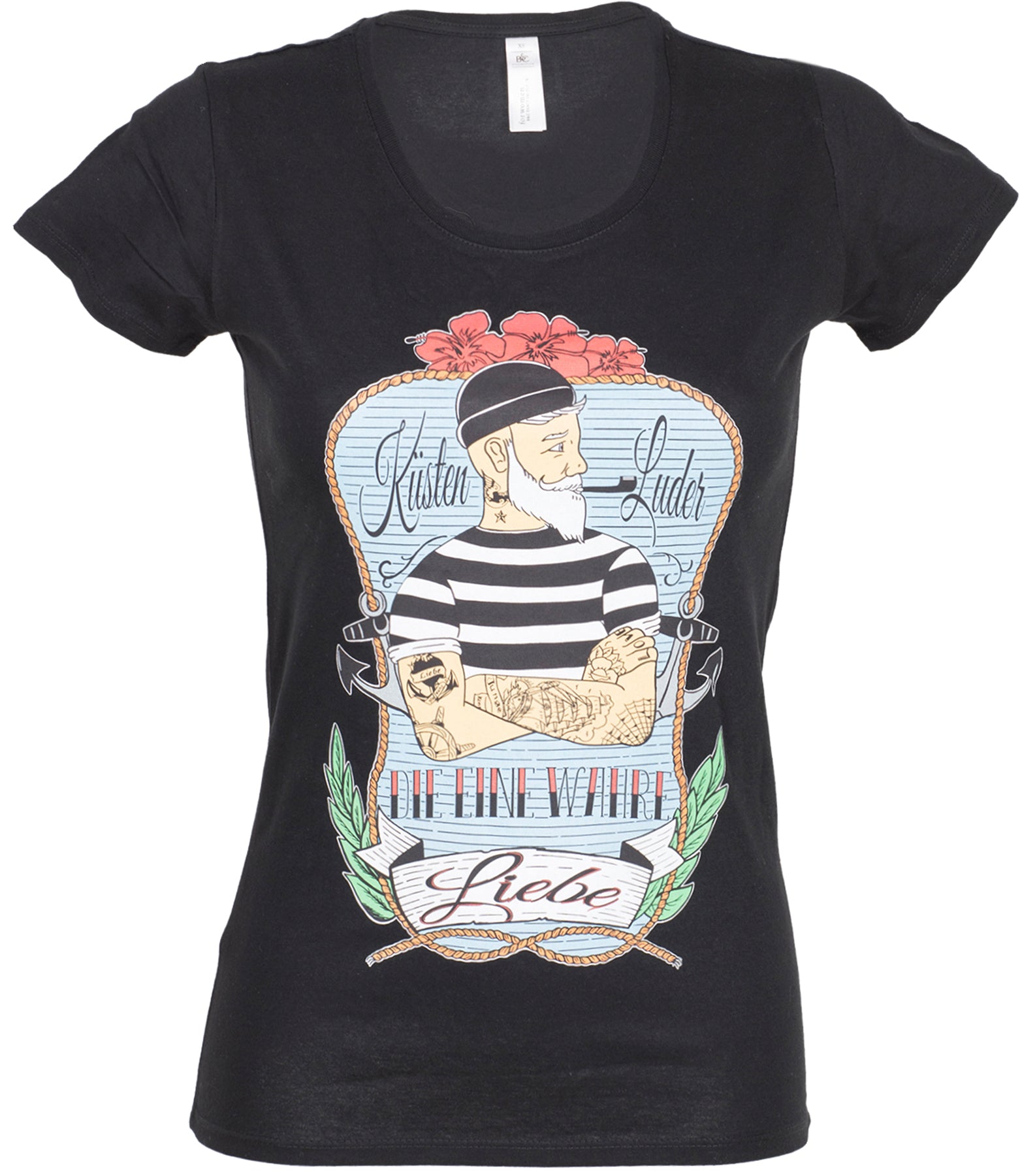 Kuestenluder_DIE_EINE_WAHRE_LIEBE_Sailor_Matrosen_Oldschool_Girlie_Motiv_Kurzarm_T-SHIRT_-_Schwarz_killer_kirsche
