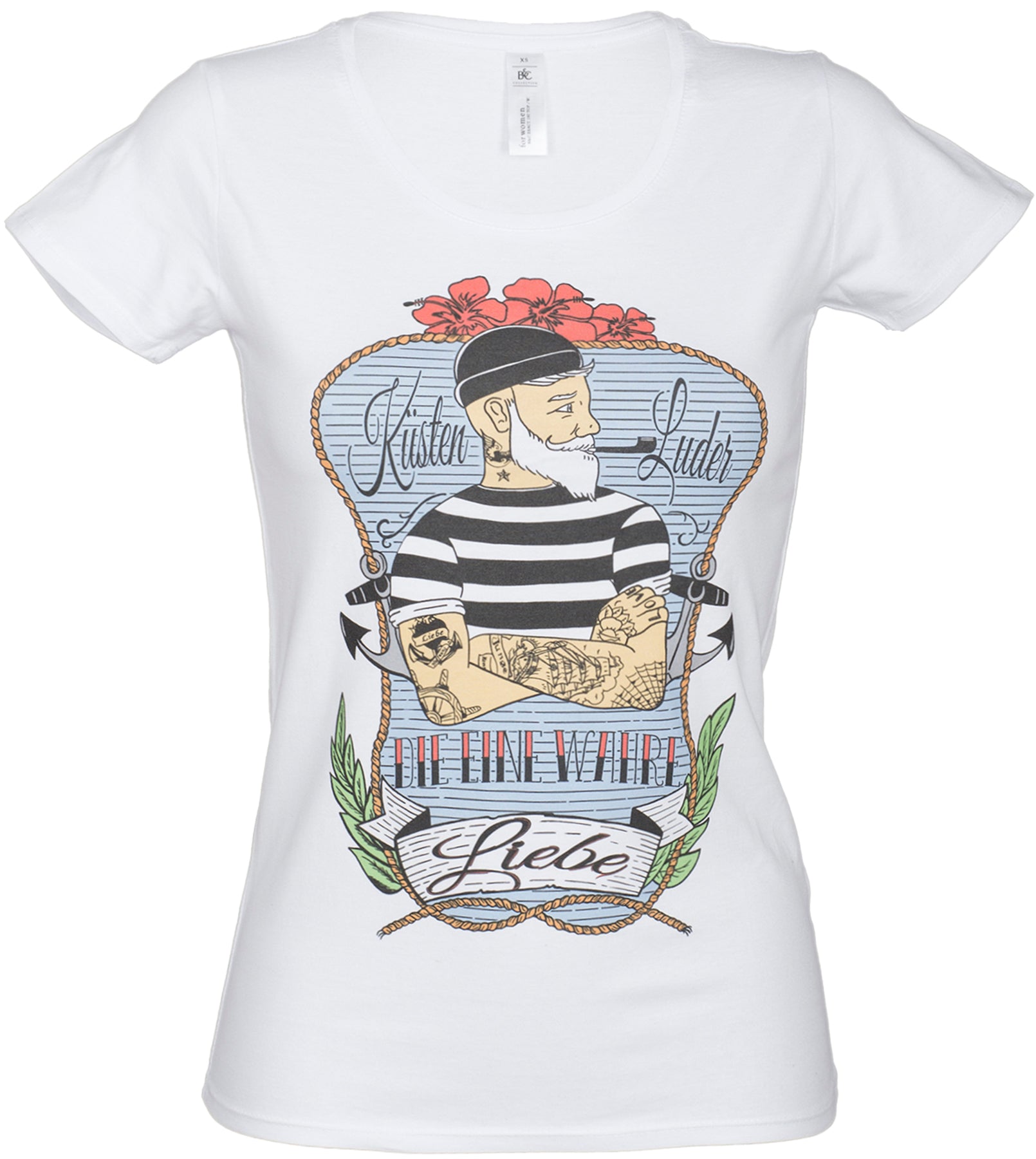 Kuestenluder_DIE_EINE_WAHRE_LIEBE_Sailor_Matrosen_Oldschool_Girlie_Motiv_Kurzarm_T-SHIRT_-_Weiss_killer_kirscheVySGESmeR6Zv6