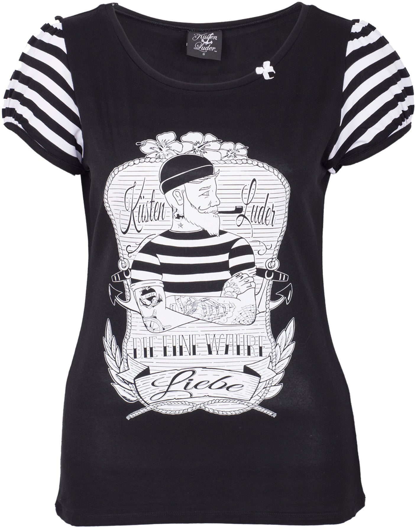Kuestenluder_DIE_EINE_WAHRE_LIEBE_Sailor_Striped_Sleeve_Motiv_SHIRT_killer_kirsche