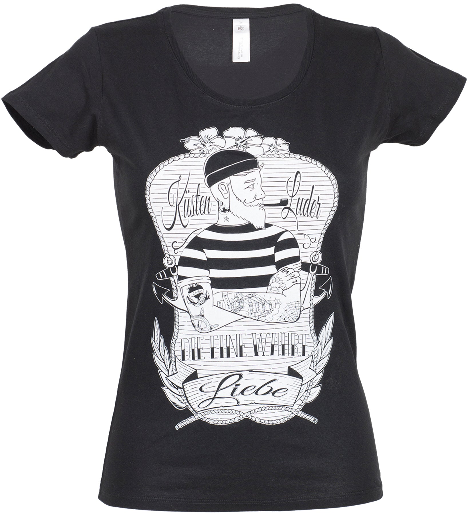 Kuestenluder_DIE_EINE_WAHRE_LIEBE__Sailor_Matrosen_B_W_Oldschool_SHIRT_-_Schwarz_killer_kirsche_1
