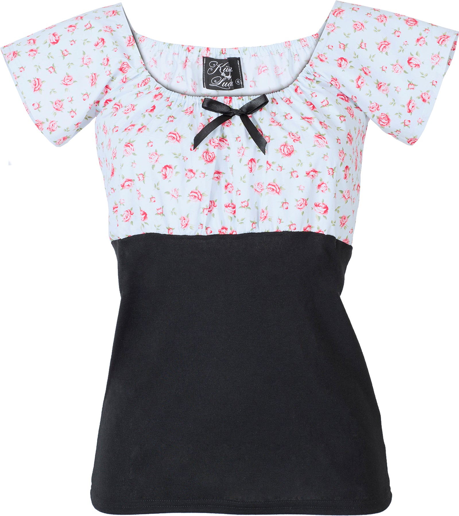 Kuestenluder_DIXIE_50s_Vintage_ROSE_Floral_Bow_Bluse_SHIRT_Hellblau_killer_kirsche0kkiaLspgOihV