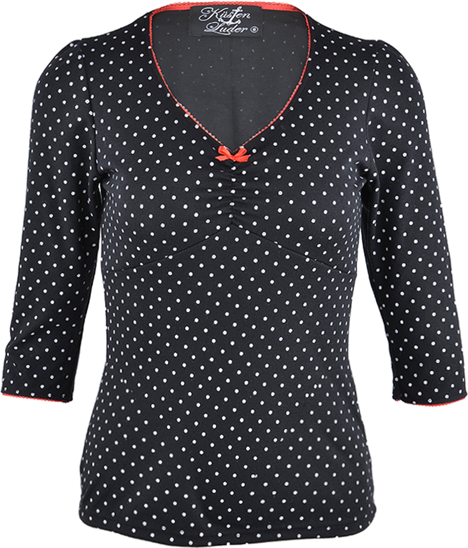 Kuestenluder_ELIZA_Retro_POLKA_DOTS_50s_Punkte_V-Neck_SHIRT_-_Schwarz_Rot_killer_kirscheTESlKJV0tOLey