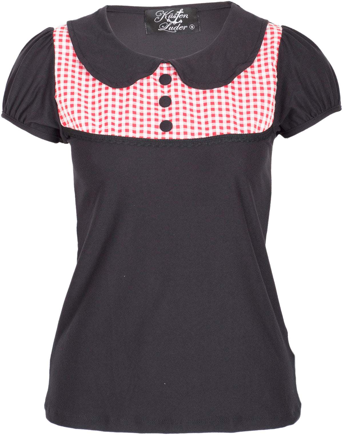 Kuestenluder_ELLA_50s_Vichy_GINGHAM_Bubikragen_Kurzarm_SHIRT