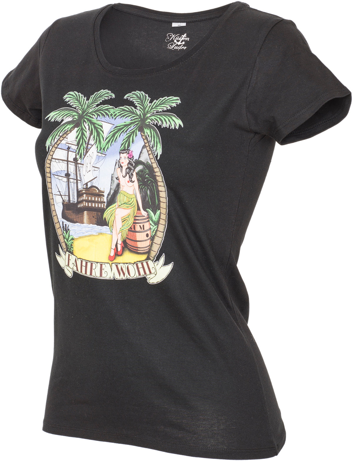 Kuestenluder_FAHRE_WOHL_Hawaiian_Pin_Up_Gril_SCHIFF_Ship_Sailor_SHIRT_-_Schwarz-23mOoybQMynsXE