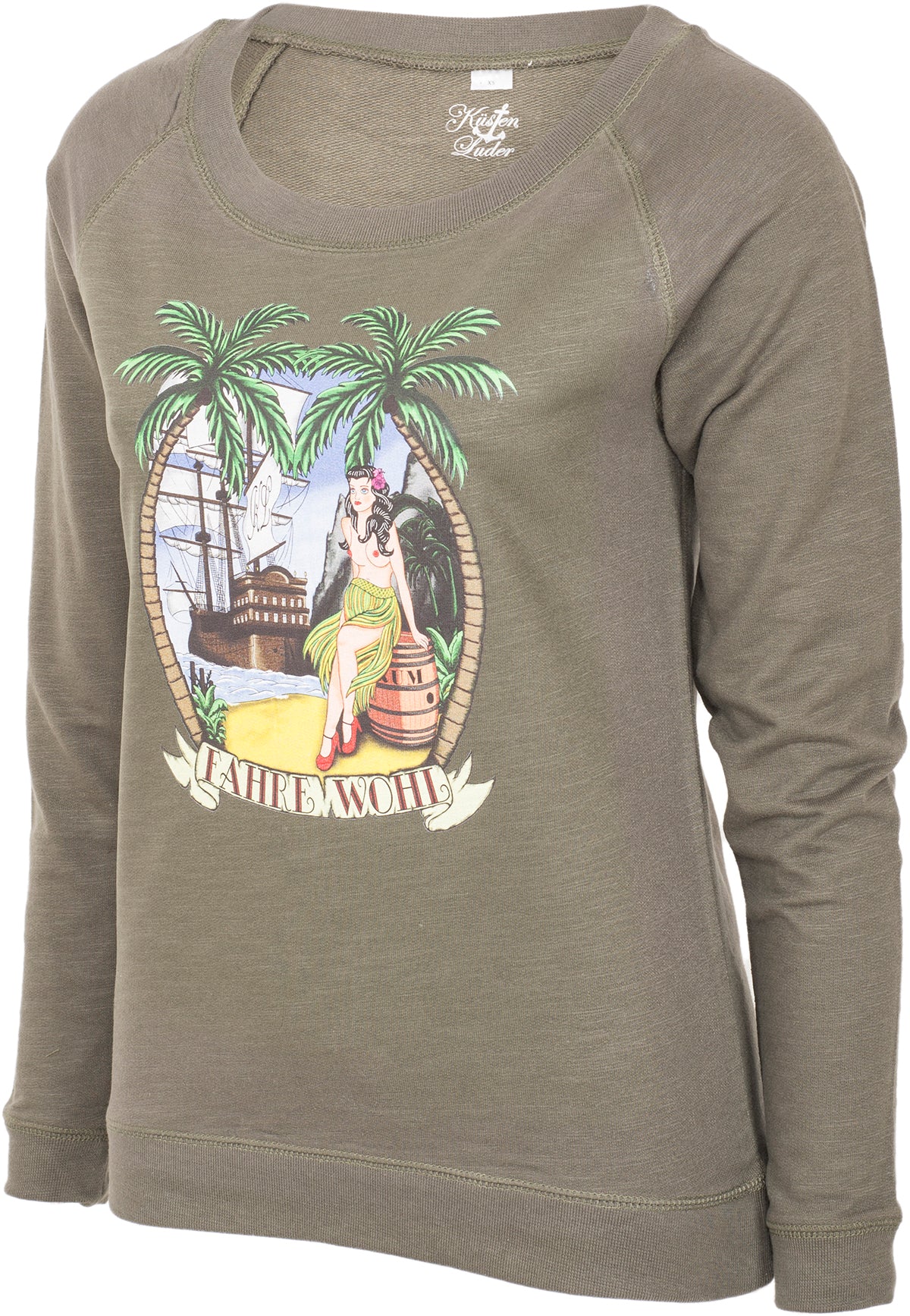 Kuestenluder_FAHRE_WOHL_Sailor_SCHIFF_Ship_TIKI_Raglan_Sweat_PULLOVER_-_Olivgruen-3