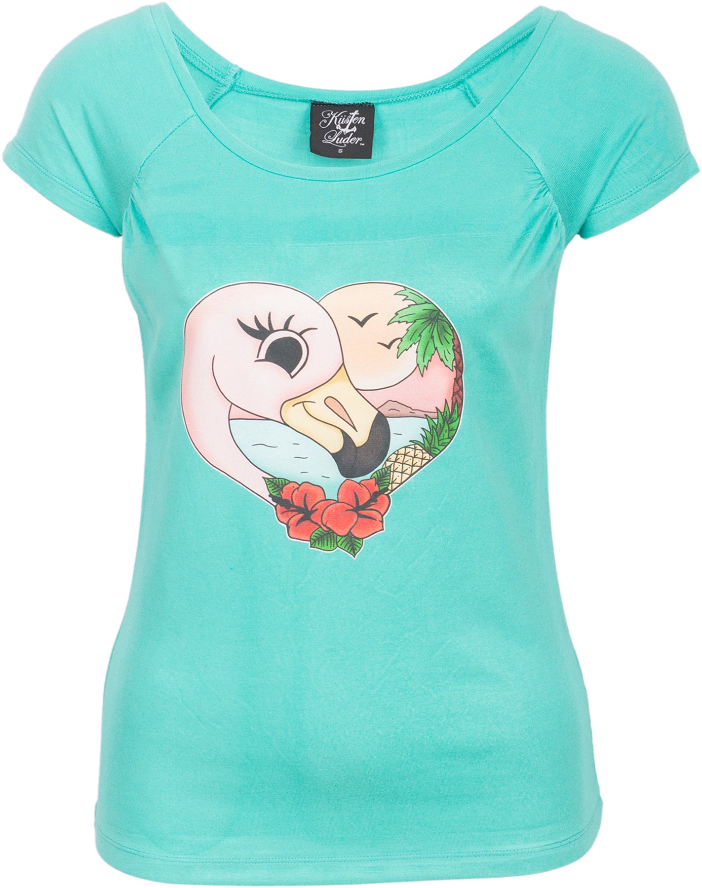 Kuestenluder_FLAMINGO_HEART_Hibiscus_Vintage_Raglan_Motiv_SHIRT_killer_kirsche3G8qSx4miKStG