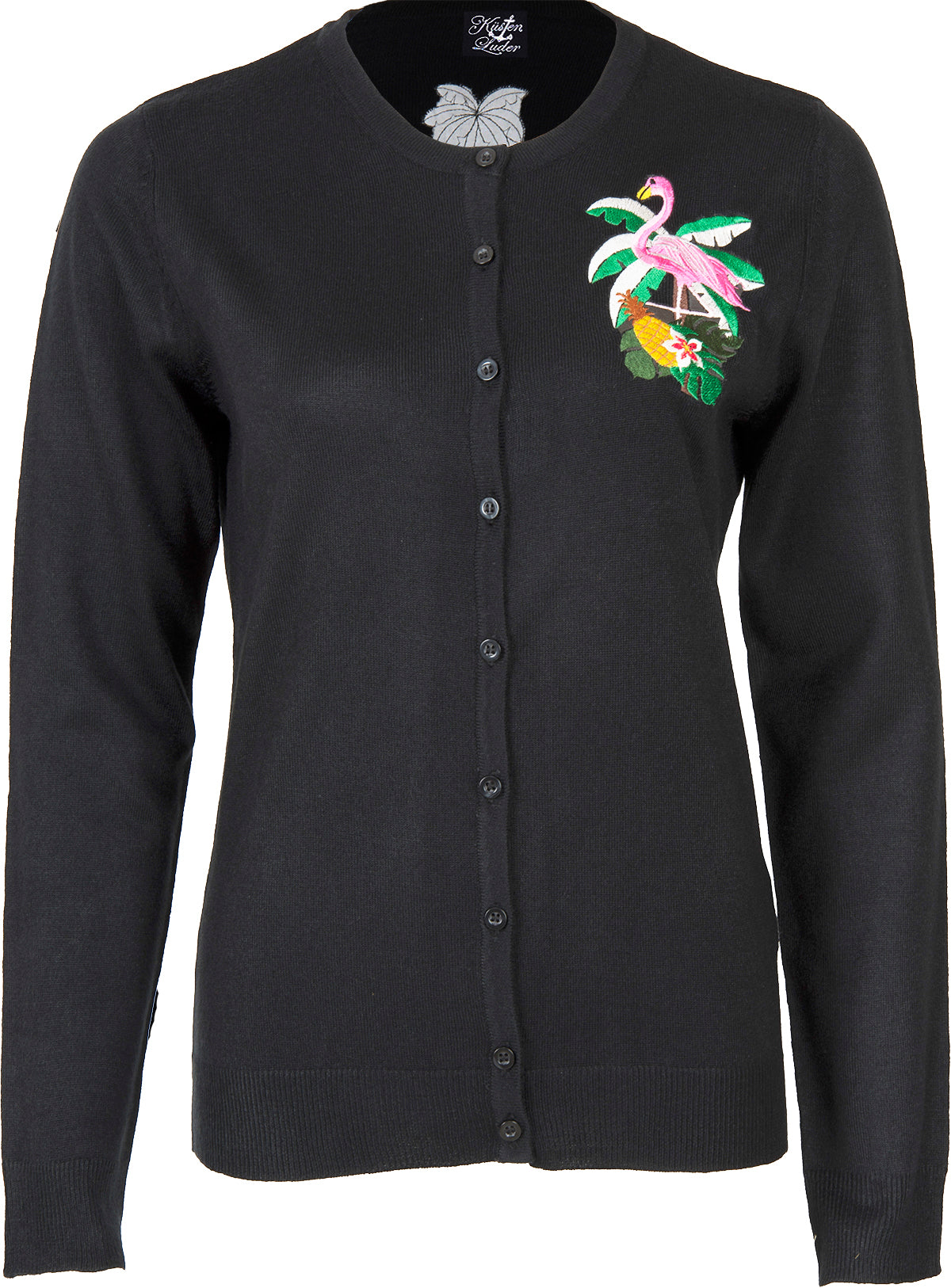Kuestenluder_FLAMINGO_Palmen_Ananas_CARDIGAN_Langarm_STRICKJACKE-1
