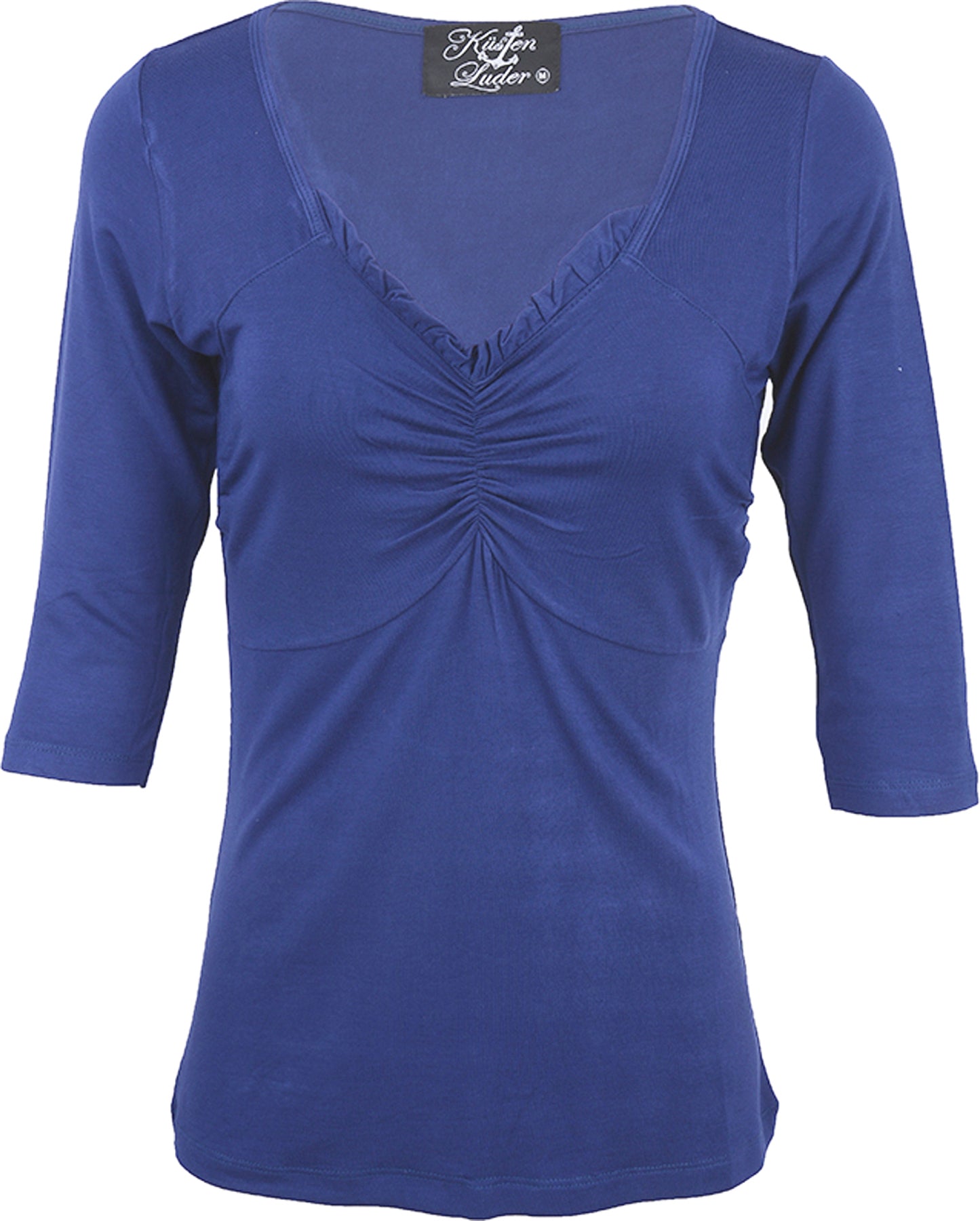 Kuestenluder_GWYN_Vintage_RUFFLE_V-Neck_50s_Retro_Shirt_-_Blau_killer_kirschexEqOfNUMphEuC