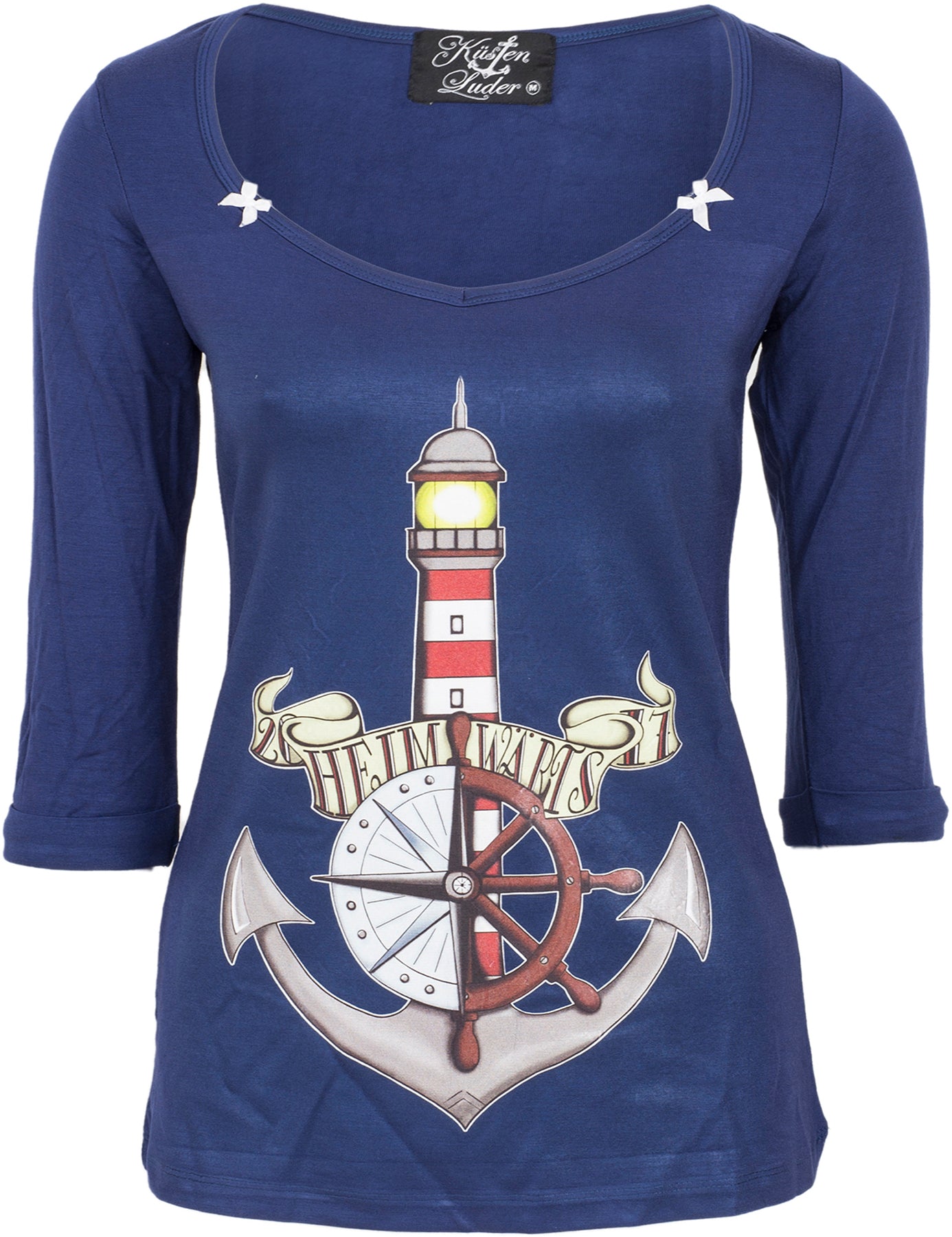 Kuestenluder_HEIMWaeRTS_Anker_Leuchtturm_Steuerrad_dreiviertel_Arm_SHIRT_killer_kirsche