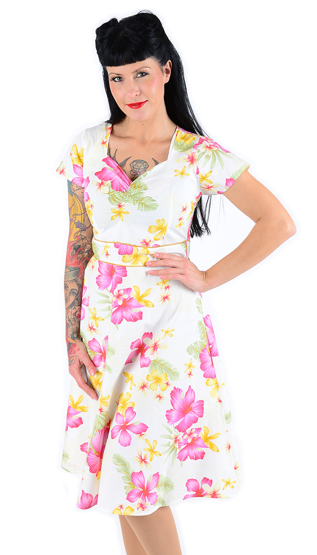 Kuestenluder_HOAKA_Tiki_ALOHA_Hibiscus_SWING_Dress_Kleid_-_Weiss_killer_kirsche