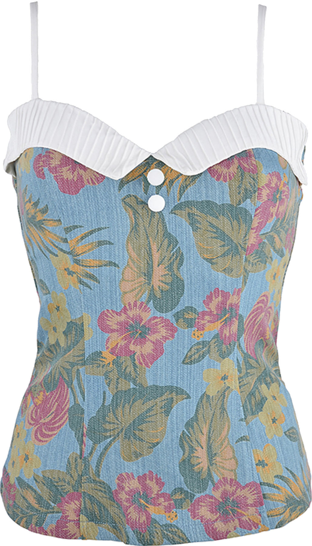 Kuestenluder_INEZ_40s_Denim_HAWAII_Vintage_Flower_Pin_Up_Retro_TOP_killer_kirsche