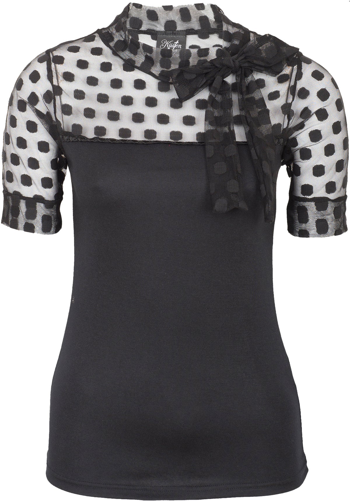 Kuestenluder_INGRID_Vintage_TULLE_Punkte_Polka_Dots_Ribbon_Pin_Up_SHIRT_schwaz